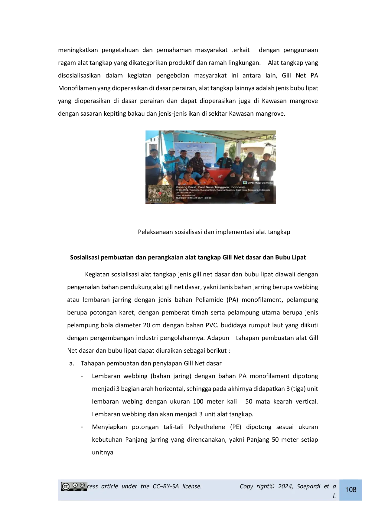 JURIS Sosialisasi dan Implementasi Penggunaan Gill Net Dasar dan Bubu Lipat dalam Mendukung dan Meningkatkan Peran Produktif Nelayan di Desa Tesabela Kabupaten Kupang NTT