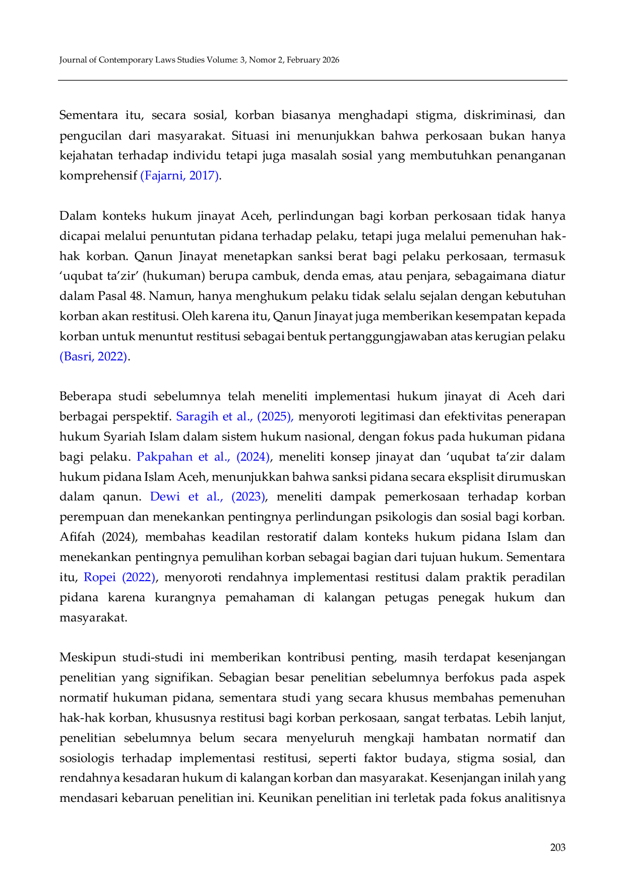 JURIS Pemenuhan Hak Korban Jarimah Menurut Qanun Nomor 16 Tahun 2014 Tentang Hukum Jinayat