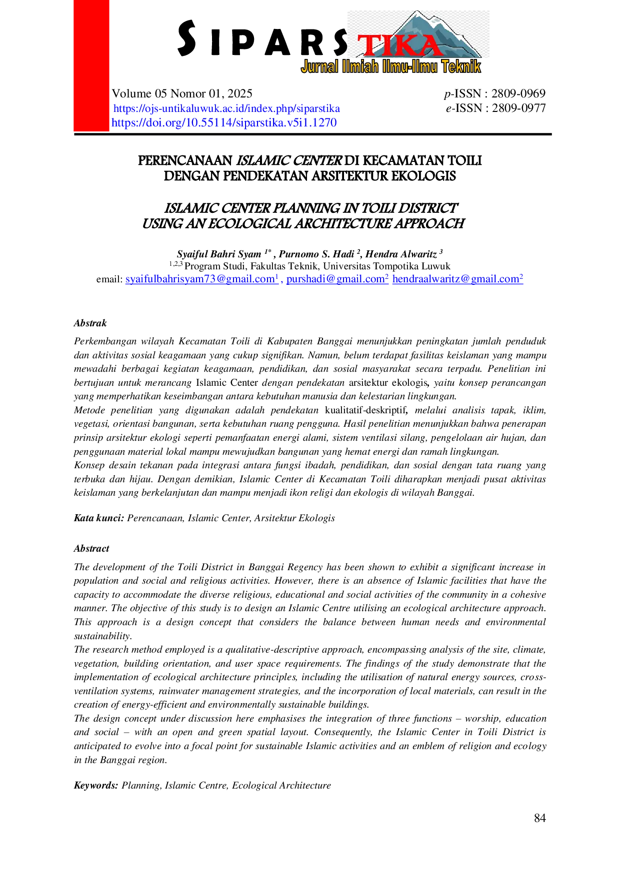 JURIS Perencanaan Islamic Center Di Kecamatan Toili Dengan Pendekatan Arsitektur Ekologis