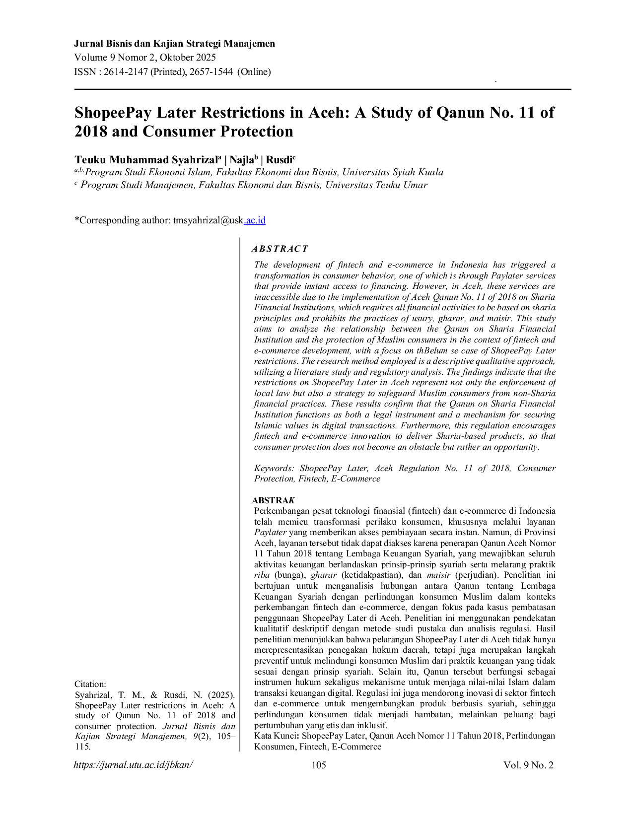 JURIS ShopeePay Later Restrictions in Aceh A Study of Qanun No 11 of 2018 and Consumer Protection