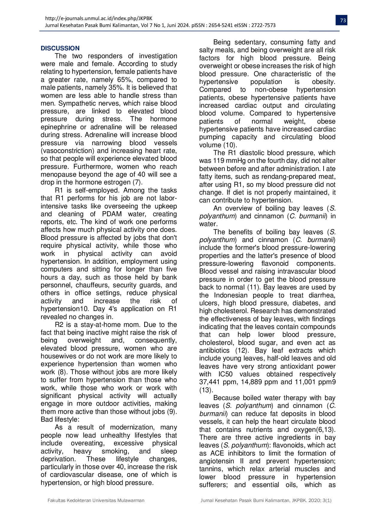 JURIS Application of Boiling Water from Salam Leaves Synzigium Polyanthum And Cinnamon Cinnamomun Burmanii on Hypertension Patients