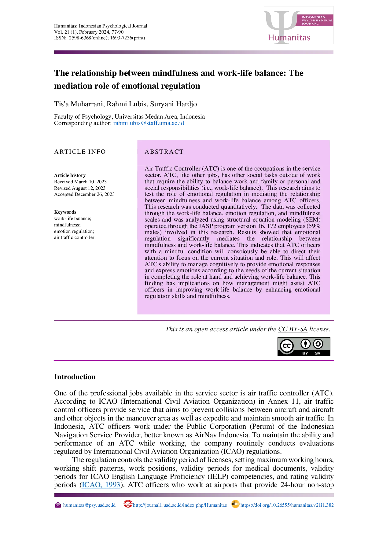 JURIS The relationship between mindfulness and work life balance The mediation role of emotional regulation