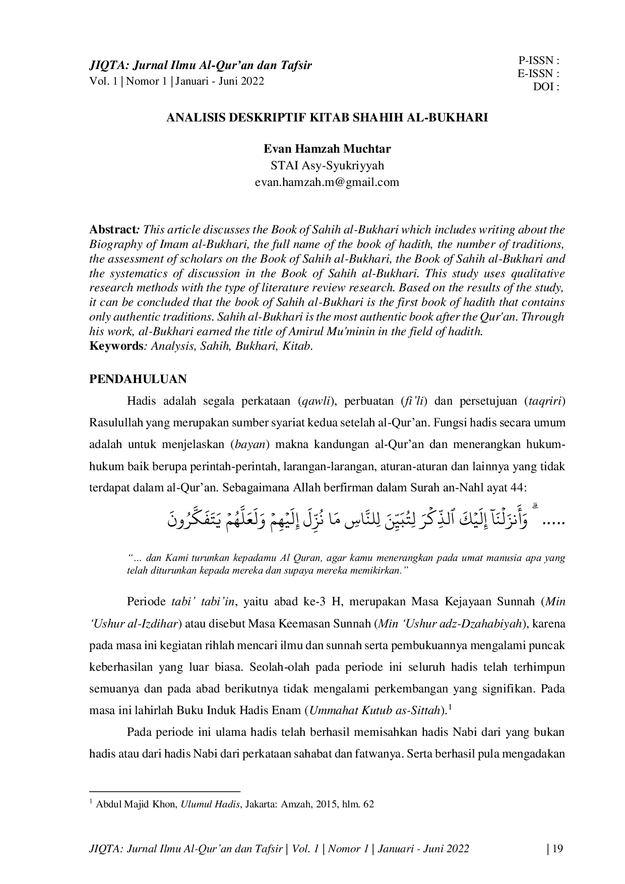JURIS Analisis Deskriptif Kitab Shahih Al Bukhari
