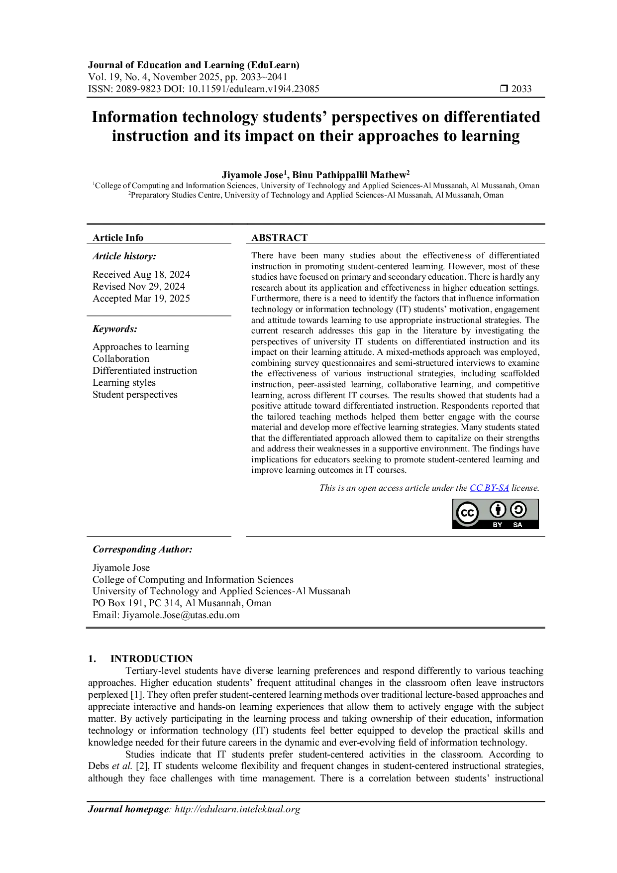JURIS Information technology students perspectives on differentiated instruction and its impact on their approaches to learning