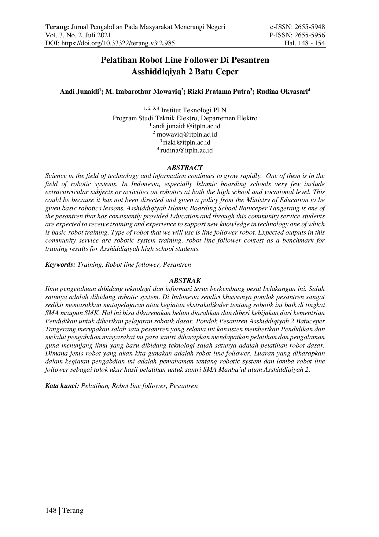 JURIS Pelatihan Robot Line Follower di Pesantren Asshiddiqiyah 2 Batu Ceper