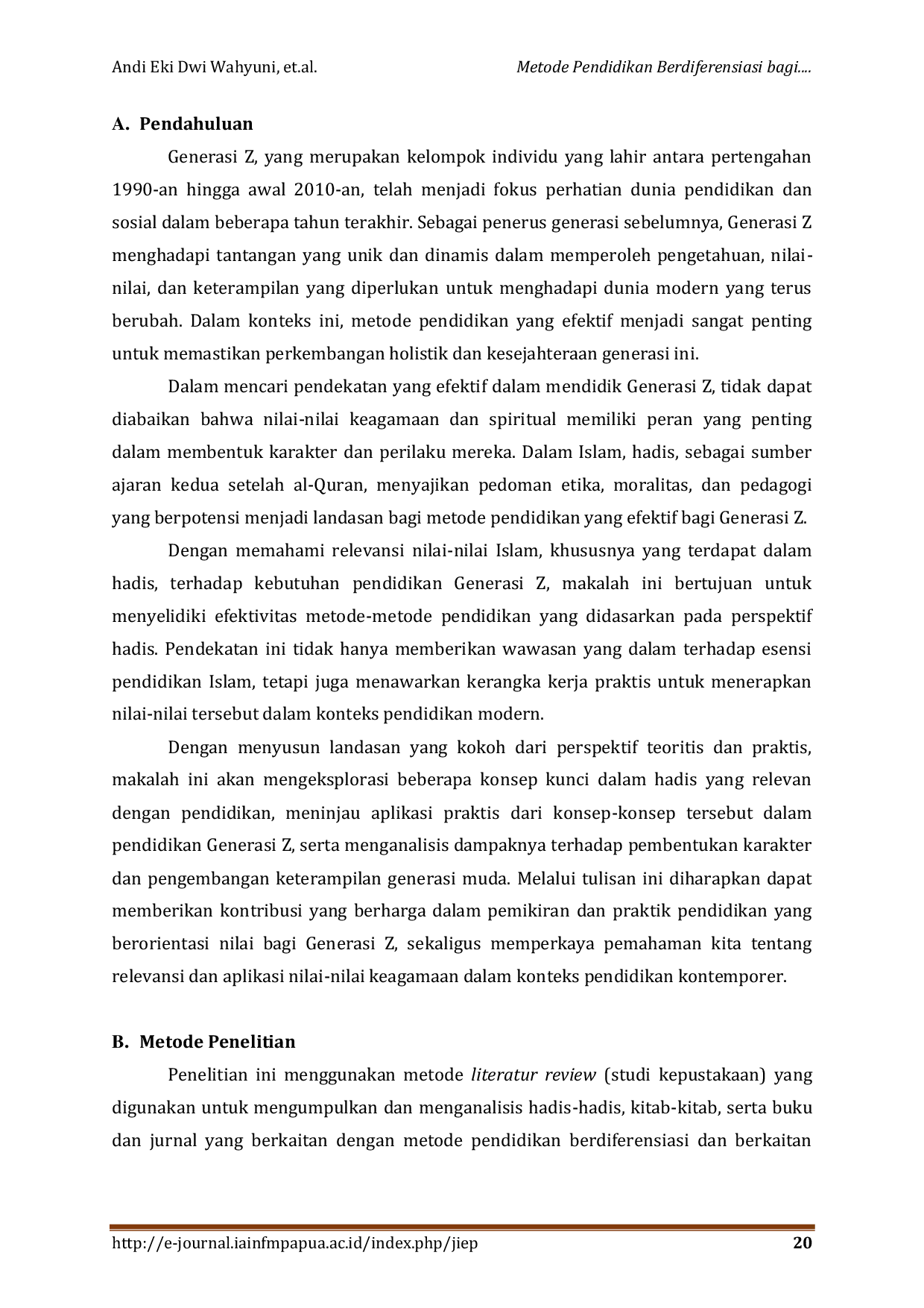 JURIS Metode Pendidikan Berdiferensiasi Bagi Generasi Z dalam Perspektif Hadis