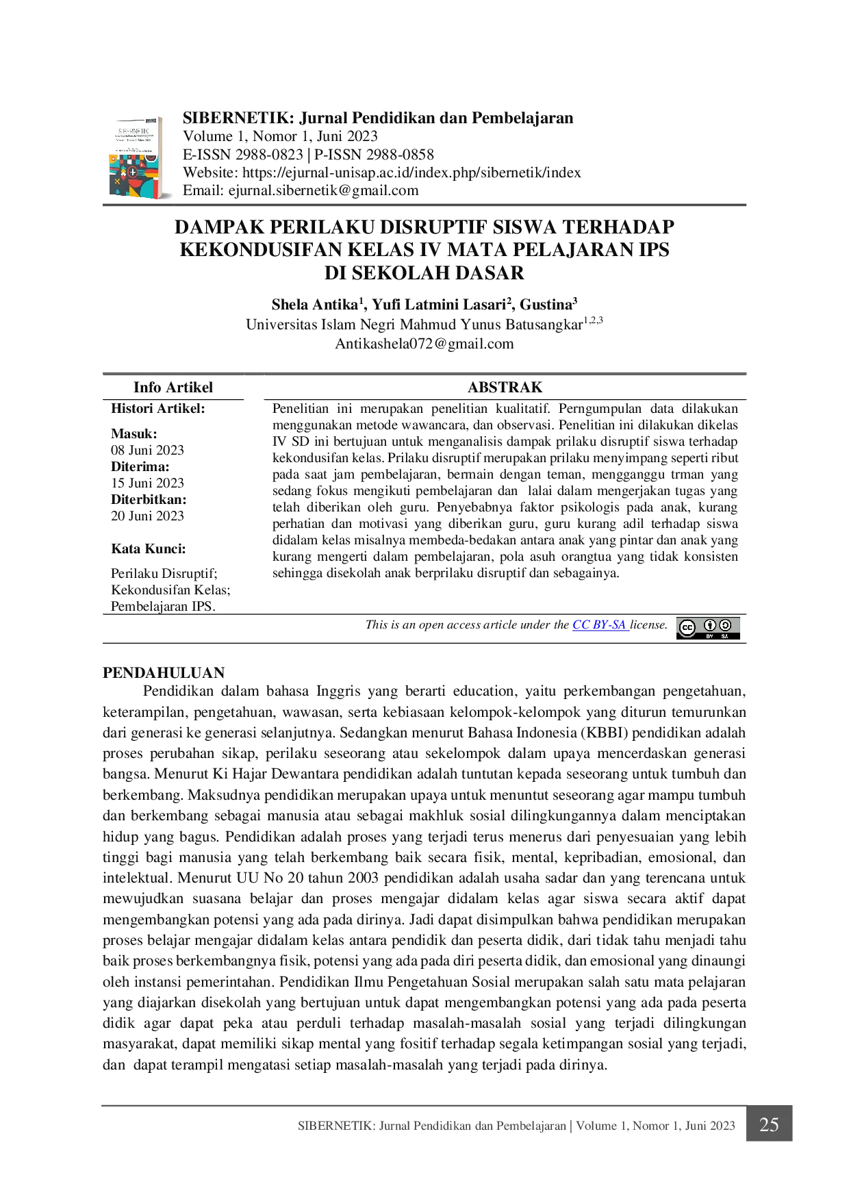 JURIS Dampak Perilaku Disruptif Siswa terhadap Kekondusifan Kelas IV Mata Pelajaran IPS di Sekolah Dasar