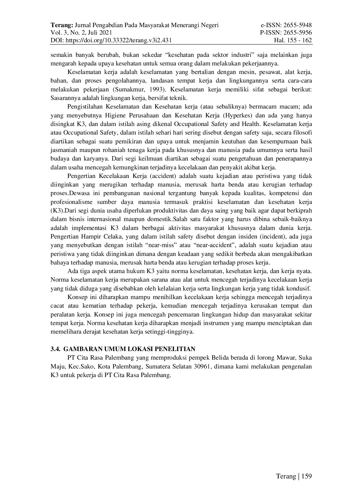 JURIS Pengenalan Keselamatan dan Kesehatan Kerja di PT Cita Rasa Palembang