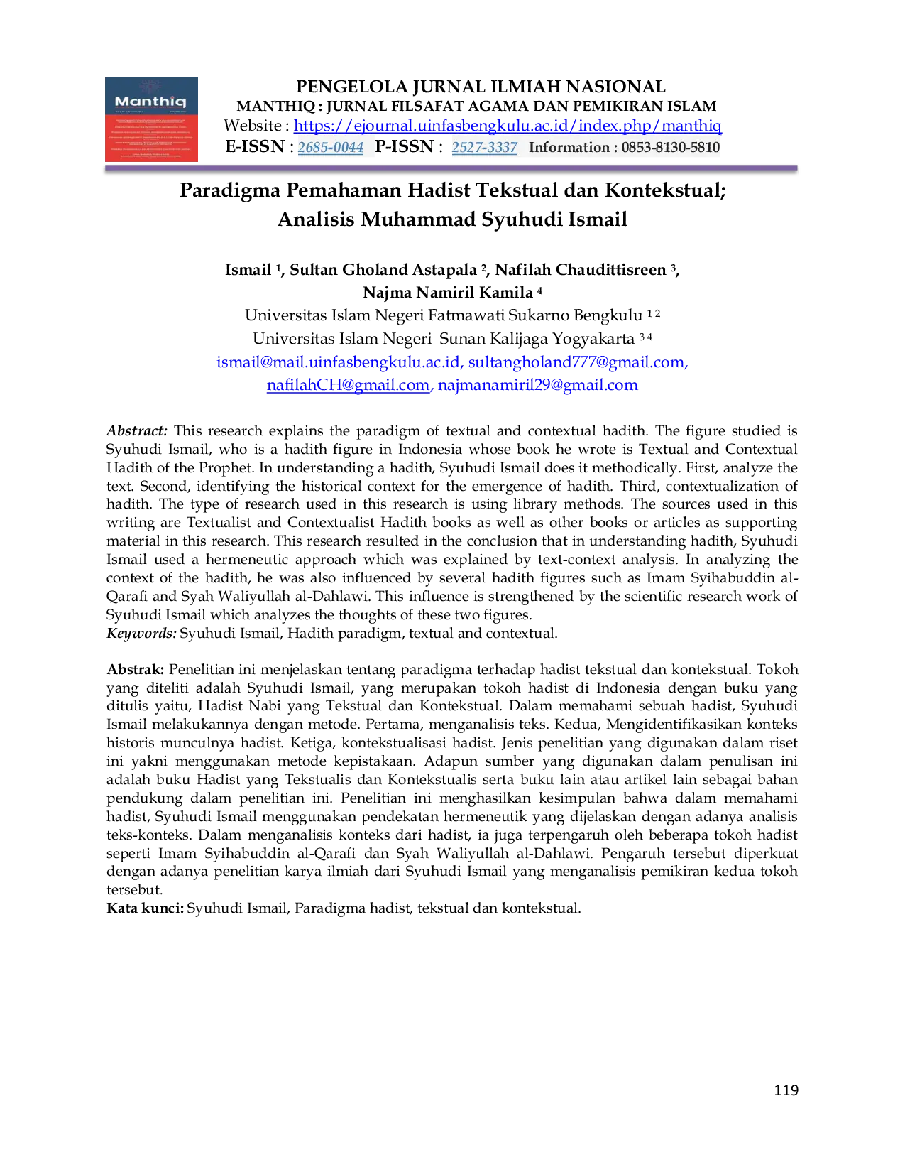 JURIS Paradigma Pemahaman Hadist Tekstual dan Kontekstual Analisis Muhammad Syuhudi Ismail