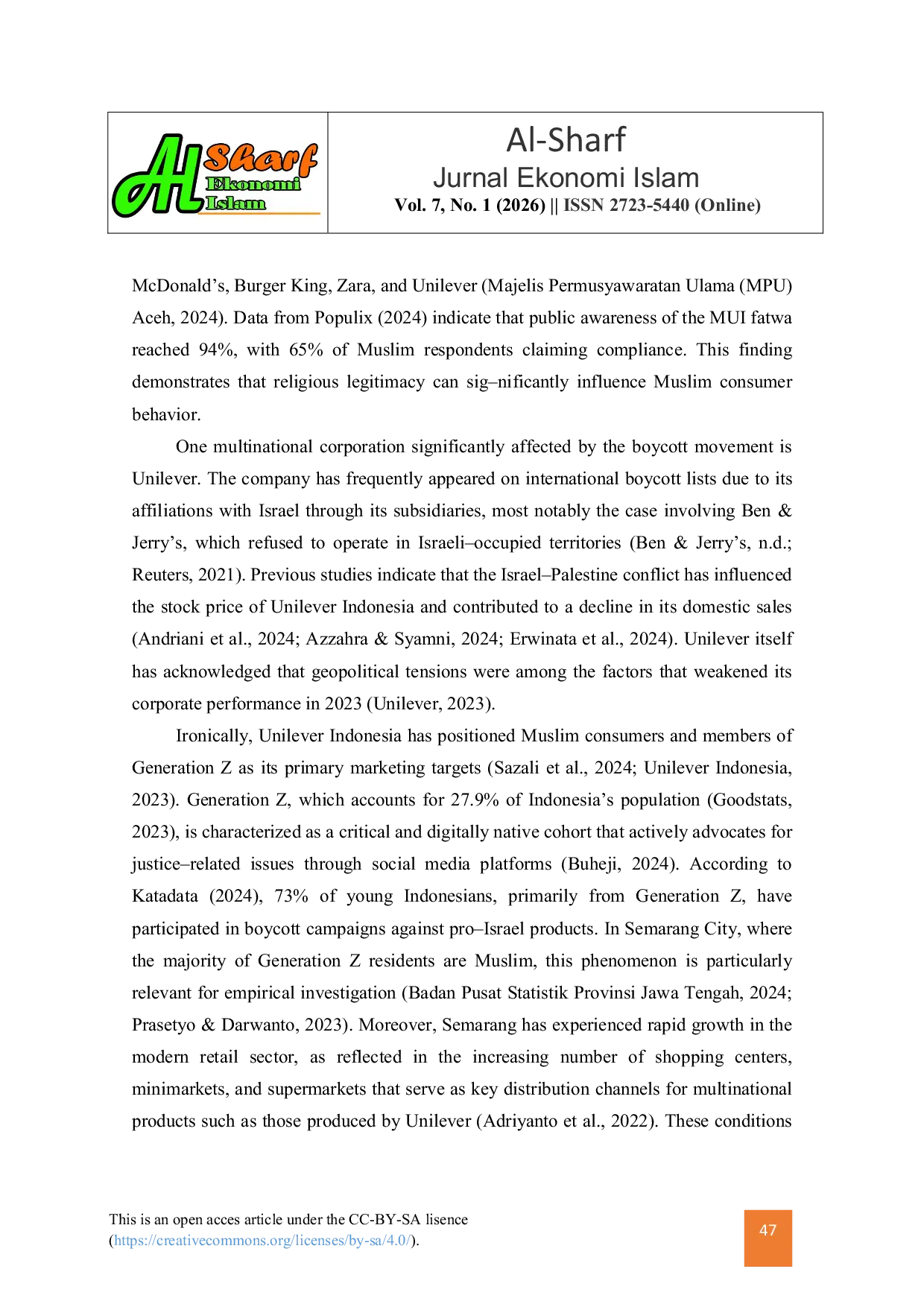 JURIS Analysis of Factors Influencing Muslim Consumers Intention to Boycott Unilever Products Related to the Israel Palestine Conflict A Study on Generation Z Muslims in Semarang City