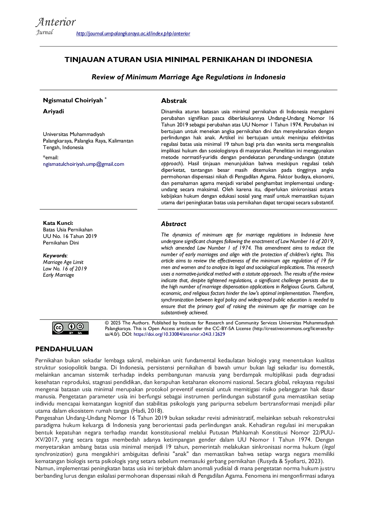 JURIS Tinjauan Aturan Usia Minimal Pernikahan di Indonesia