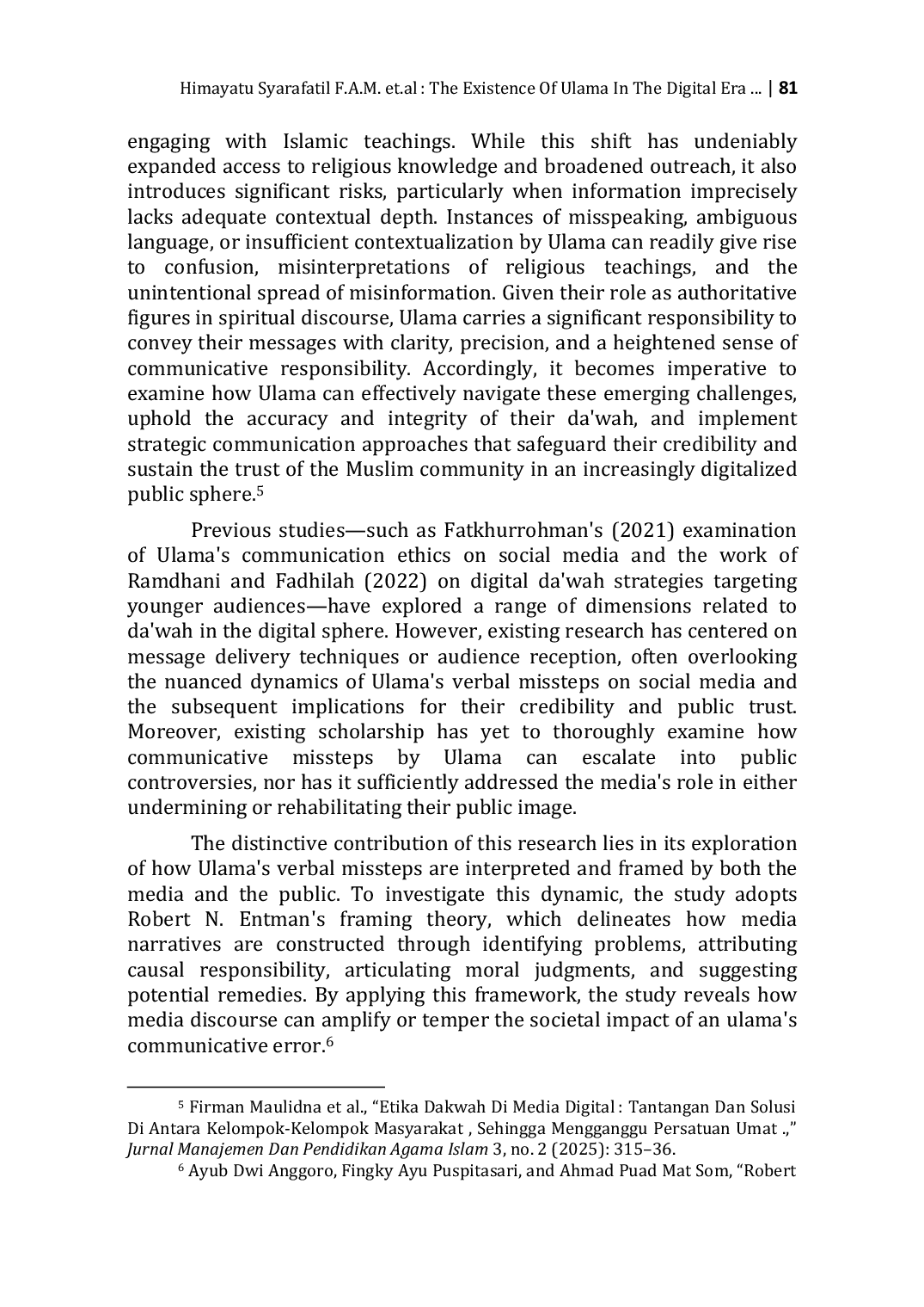JURIS The Existence Of Ulama In The Digital Era A Framing Analysis Of Gus Miftah s Misspeaking Using Robert Entman s Model