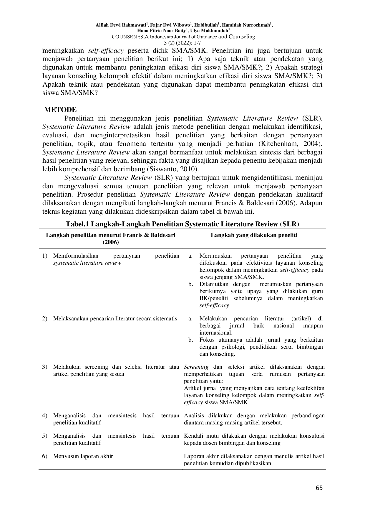 JURIS Efektivitas Konseling Kelompok Dalam Meningkatkan Efikasi Diri Siswa SMA SMK Systematic Literature Review