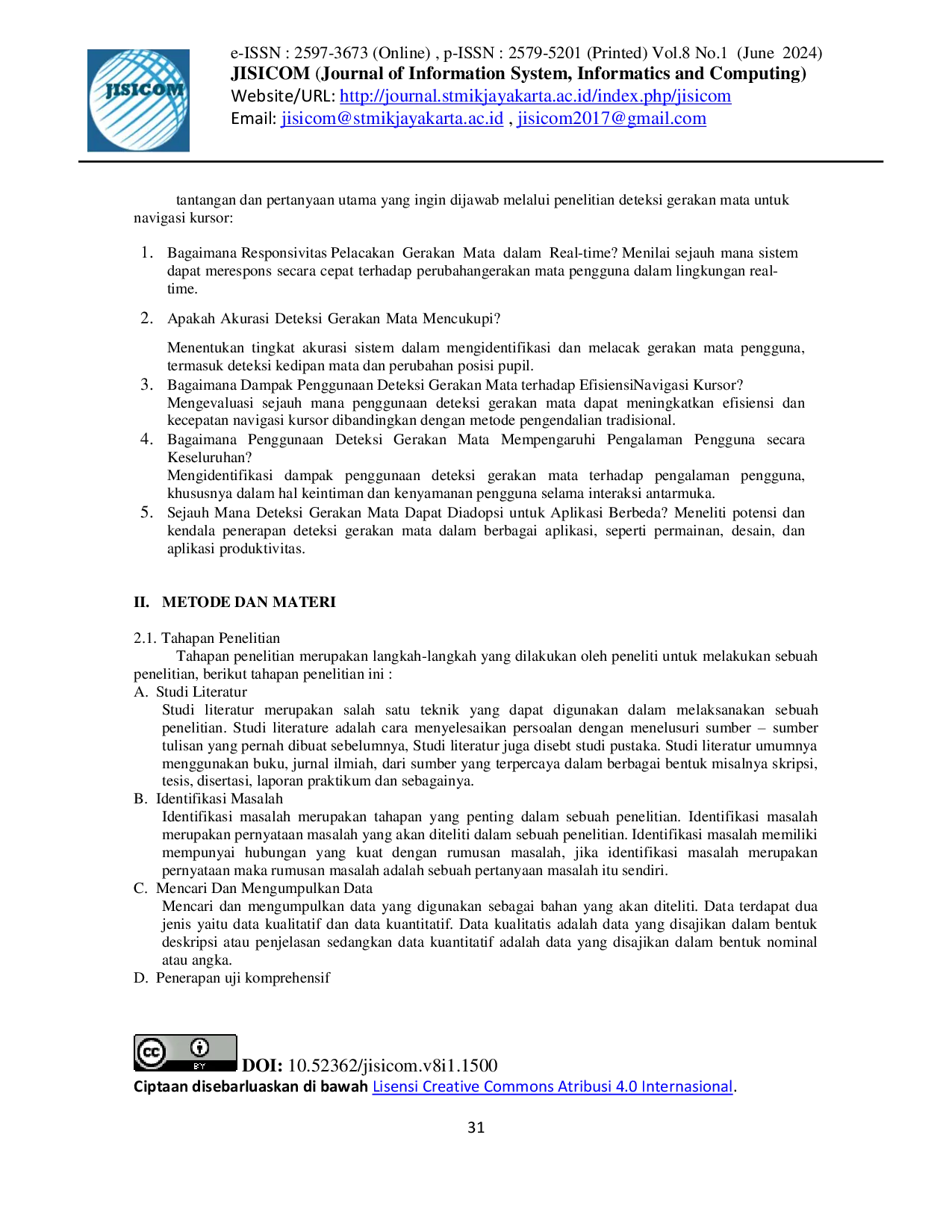 JURIS Eye Movement Detection For Cursor Navigation A Comprehensive Study Of Real Time Tracking And Interface Interaction