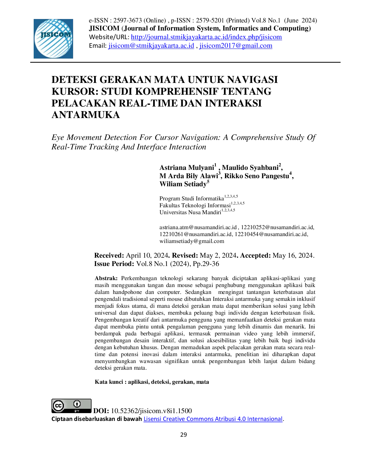 JURIS Eye Movement Detection For Cursor Navigation A Comprehensive Study Of Real Time Tracking And Interface Interaction