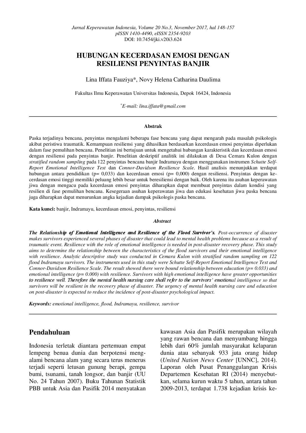 juris Hubungan Kecerdasan Emosi Dengan Resiliensi Penyintas Banjir