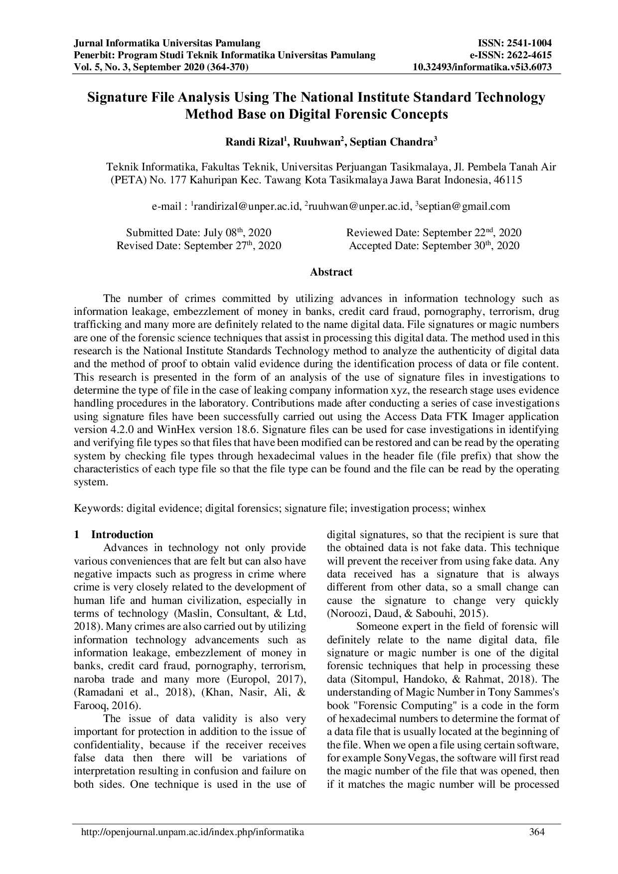 JURIS Signature File Analysis Using The National Institute Standard Technology Method Base on Digital Forensic Concepts