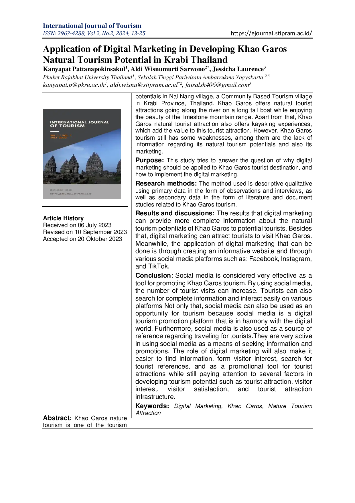 JURIS Application of Digital Marketing in Developing Khao Garos Natural Tourism Potential in Krabi Thailand
