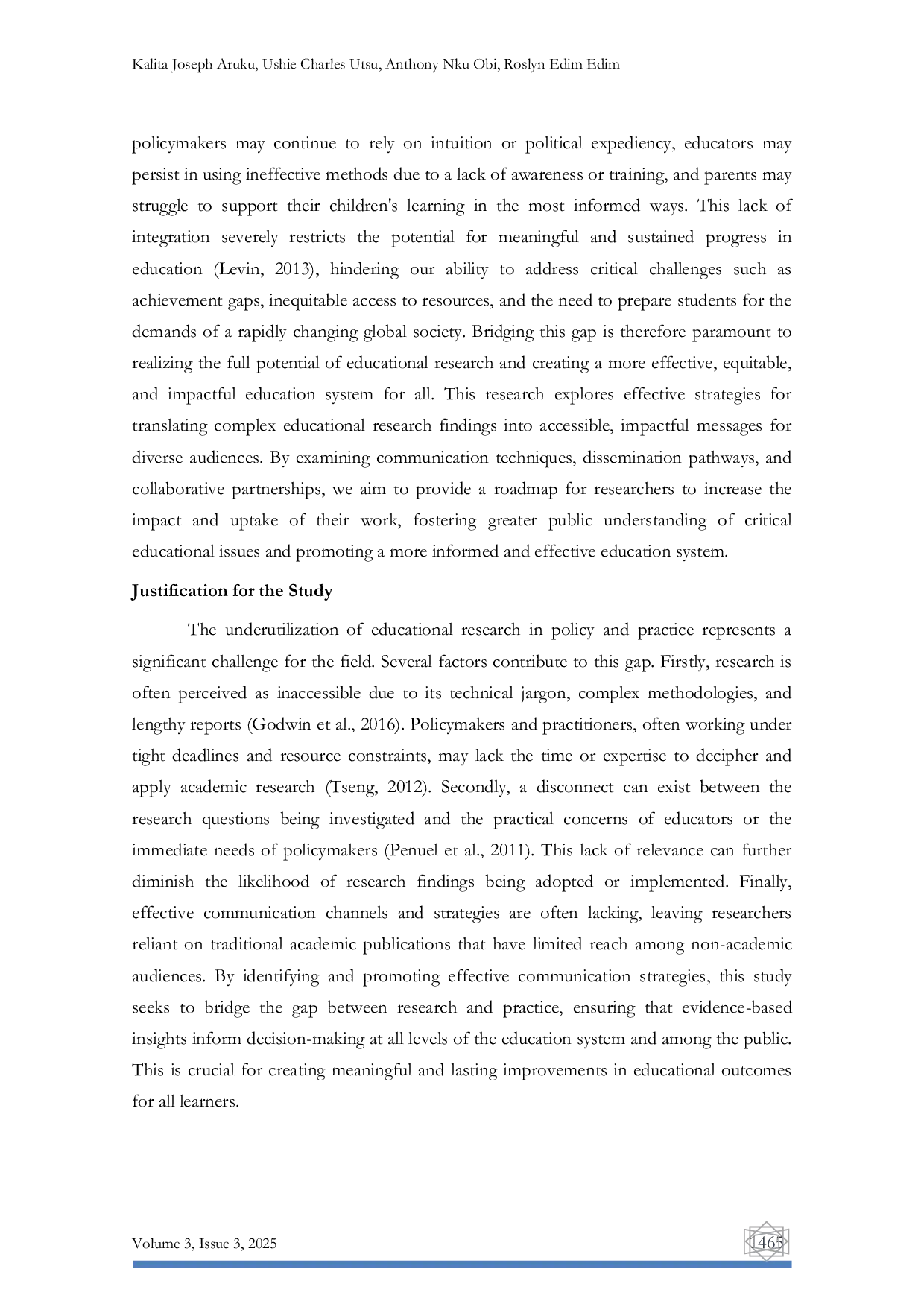 JURIS Communicating Educational Research to Policymakers and the Public Strategies for Increasing Impact and Uptake