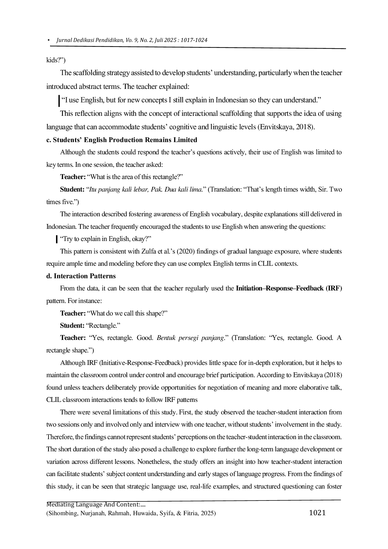 JURIS Mediating Language and Content Teacher Student Interaction in a CLIL Primary Math Classroom