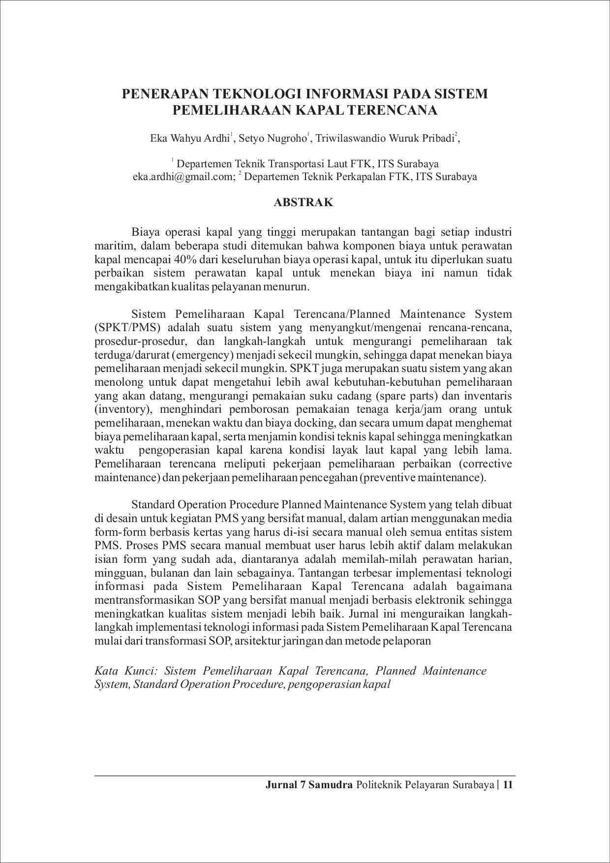 JURIS Penerapan Teknologi Informasi Pada Sistem Pemeliharaan Kapal Terencana