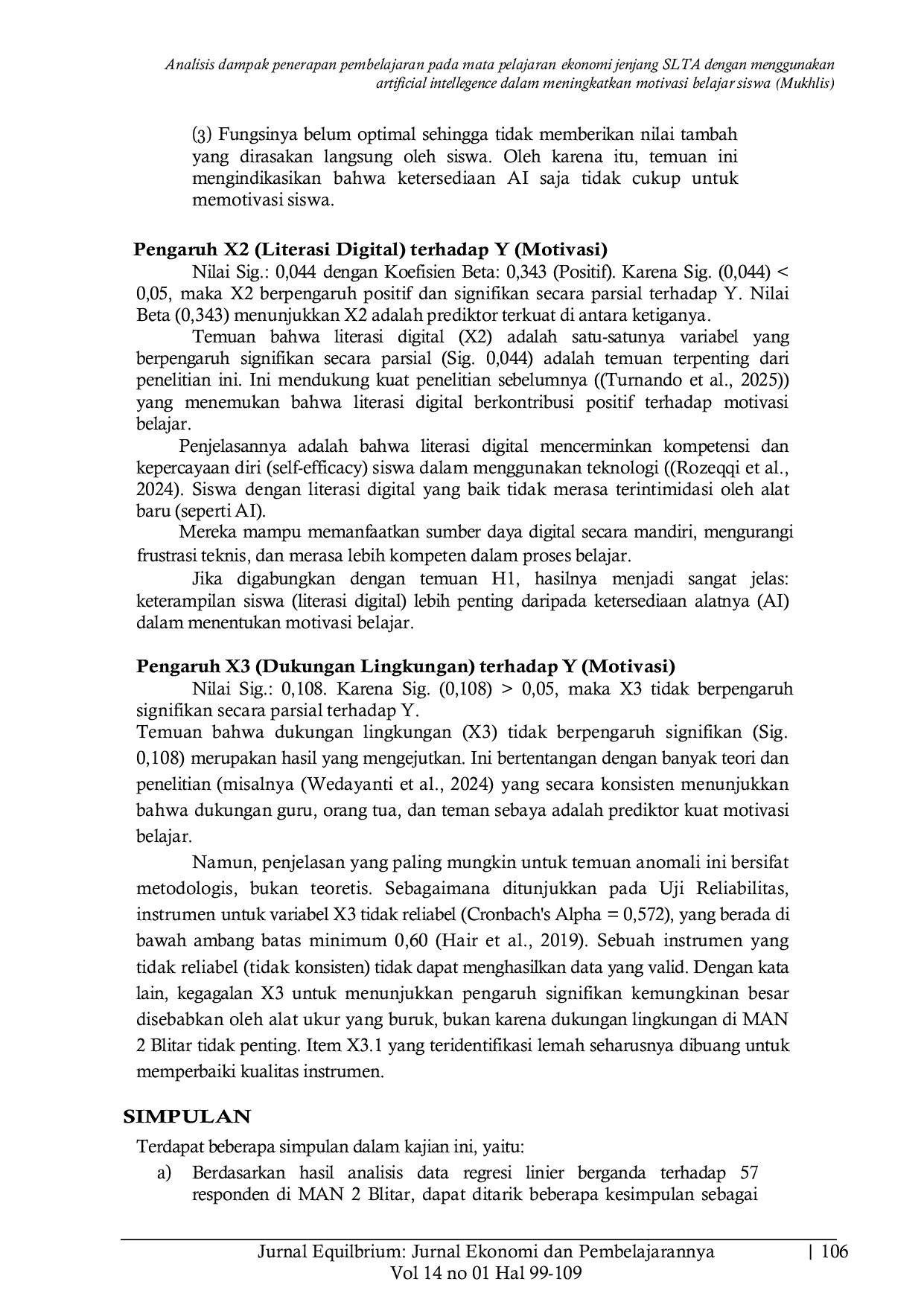 JURIS Analisis dampak penerapan pembelajaran pada mata pelajaran ekonomi jenjang SLTA dengan menggunakan artificial intellegence dalam meningkatkan motivasi belajar siswa