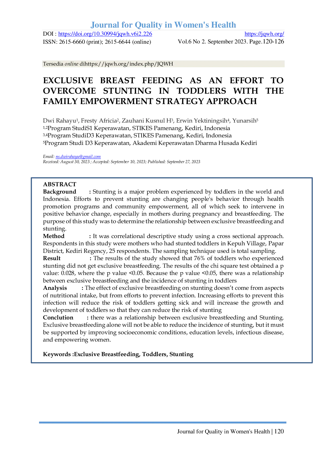 JURIS Exclusive Breastfeeding As An Effort To Overcome Stunting In Toddlers With The Family Empowerment Strategy Approach