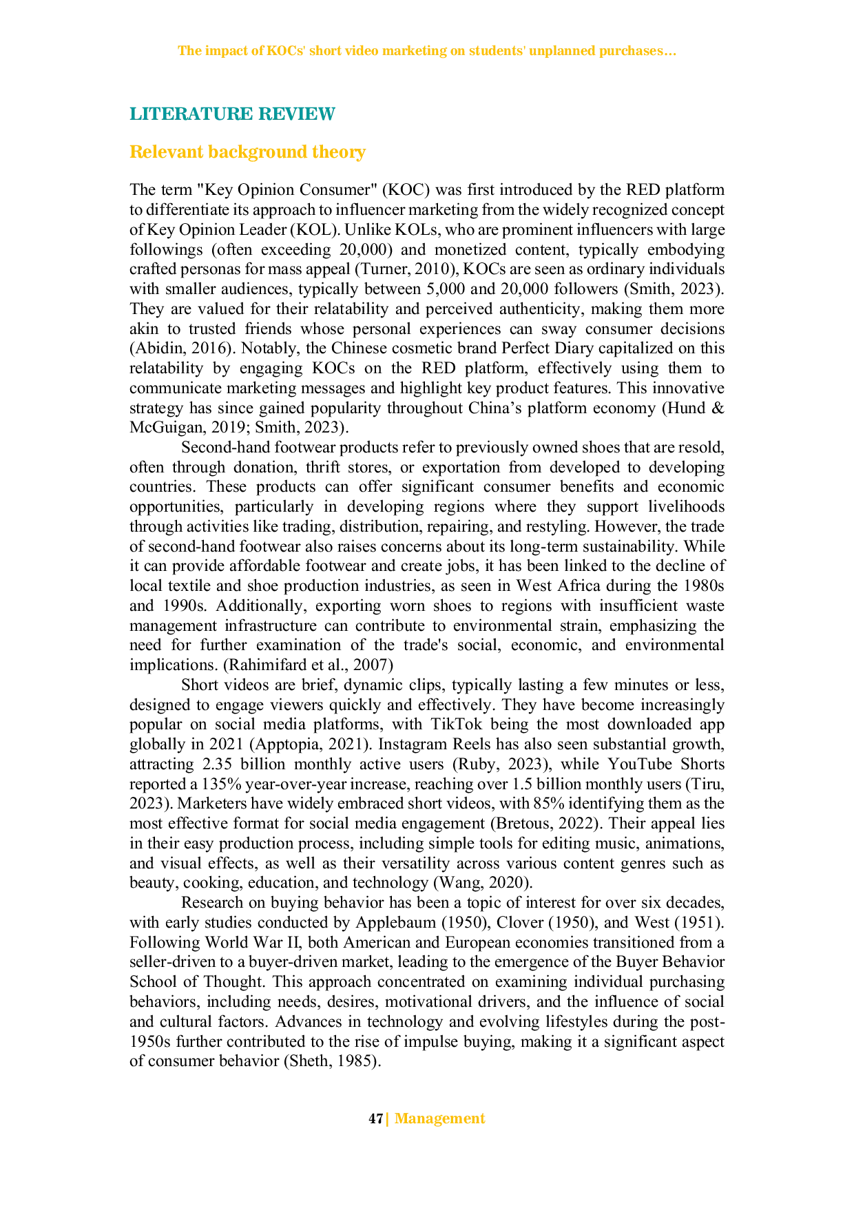 JURIS The impact of KOCs short video marketing on students unplanned purchases of pre loved footwear