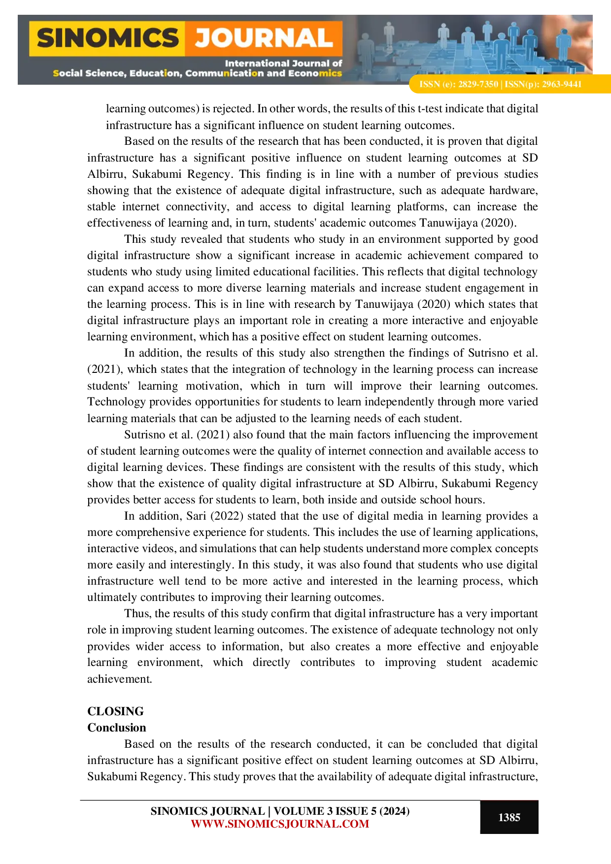 JURIS Analysis of The Influence of Digital Infrastructure on Students Learning Outcomes at Al Birru Elementary School Sukabumi District