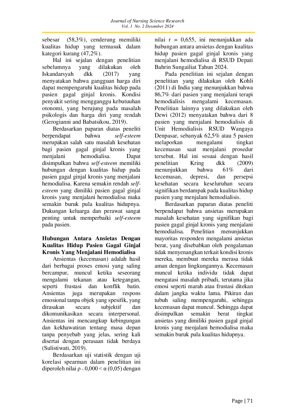 JURIS Faktor Faktor Yang Berhubungan Dengan Kualitas Hidup Pada Pasien Gagal Ginjal Kronis Yang Menjalani Hemodialisa