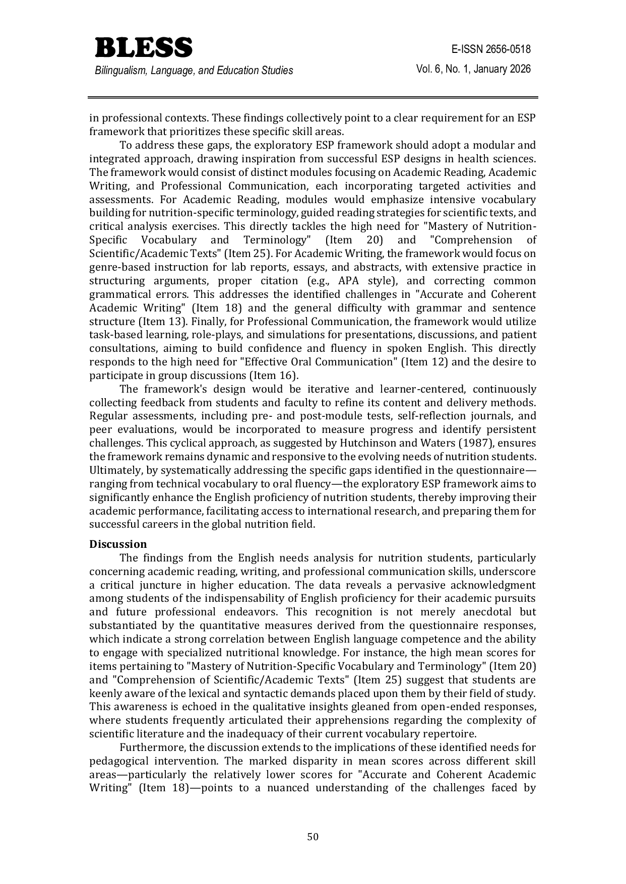 JURIS English Needs Analysis for Nutrition Students at POLTEKKES Pontianak An Exploratory Research