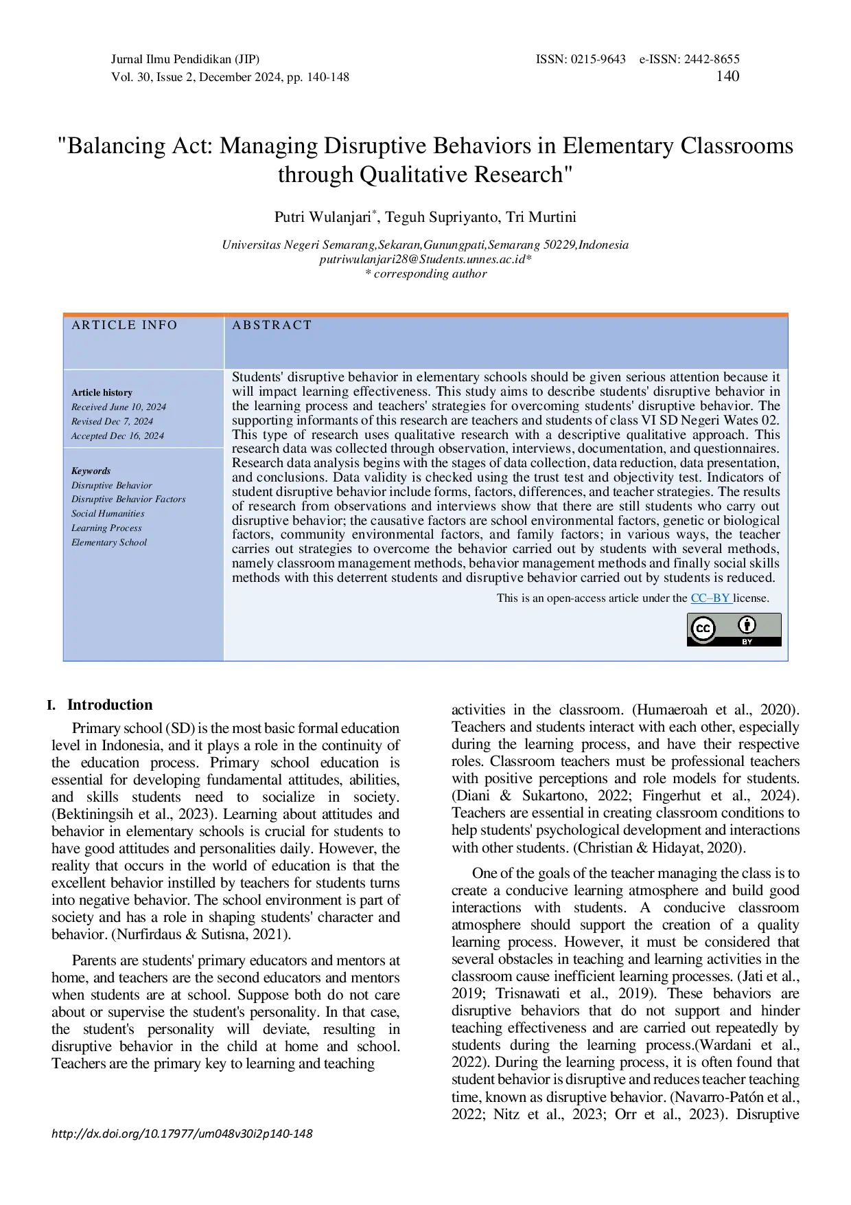 JURIS Balancing Act Managing Disruptive Behaviors in Elementary Classrooms through Qualitative Research