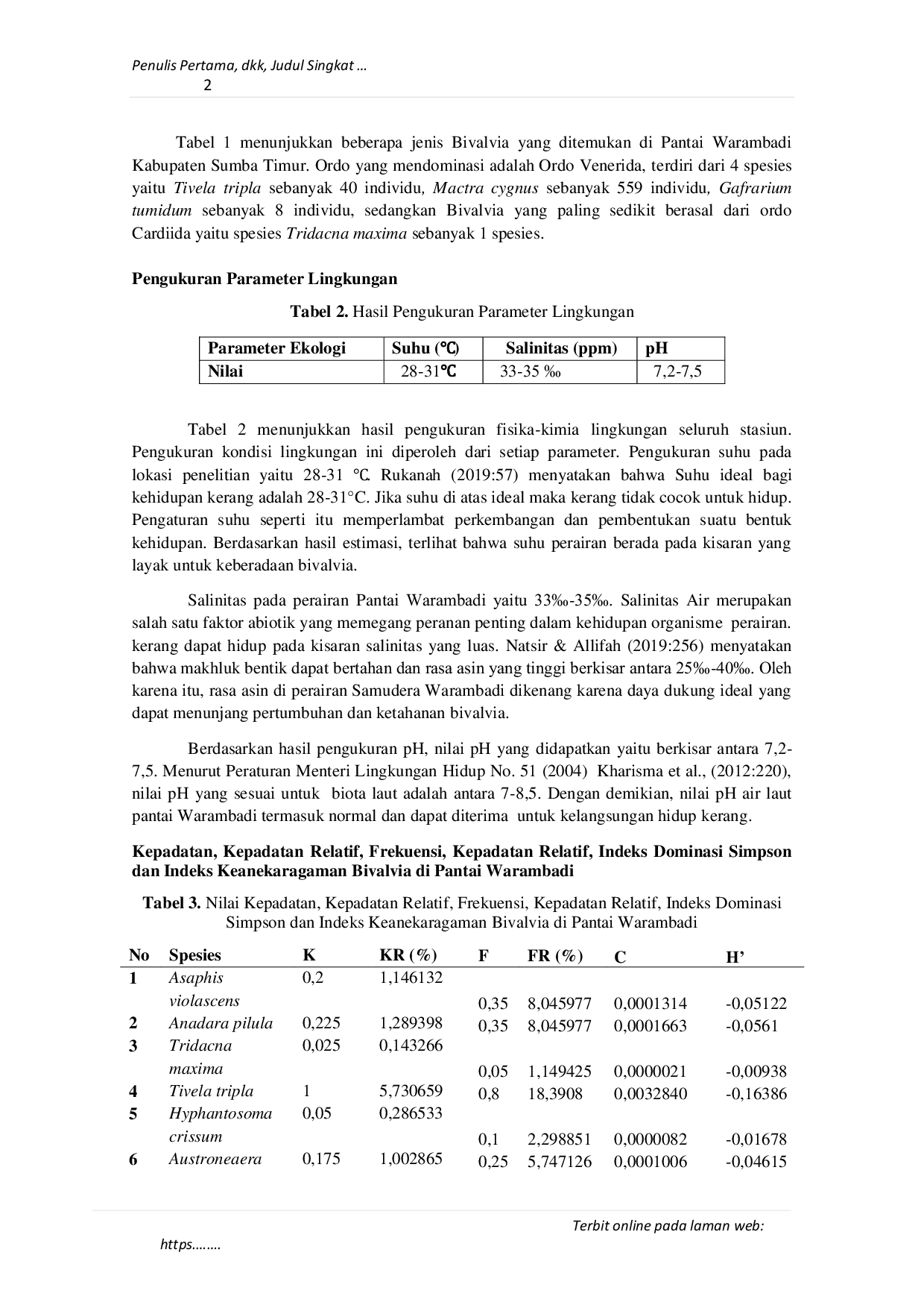 JURIS Keanekaragaman Bivalvia di Pantai Warambadi Kecamatan Pahunga Lodu Sebagai Media Pembelajaran Poster