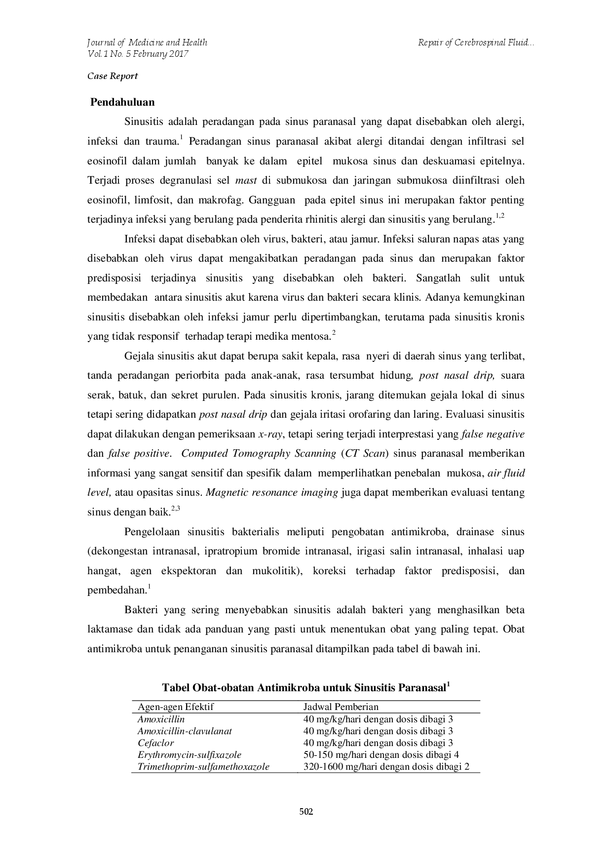 juris Repair of Cerebrospinal Fluid Leak After Functional Endoscopy Sinus Surgery