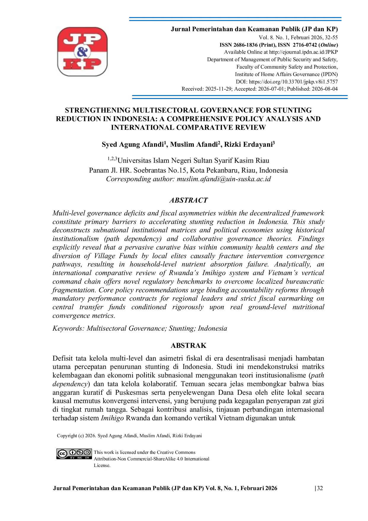 JURIS Strengthening Multisectoral Governance for Stunting Reduction in Indonesia A Comprehensive Policy Analysis and International Comparative Review