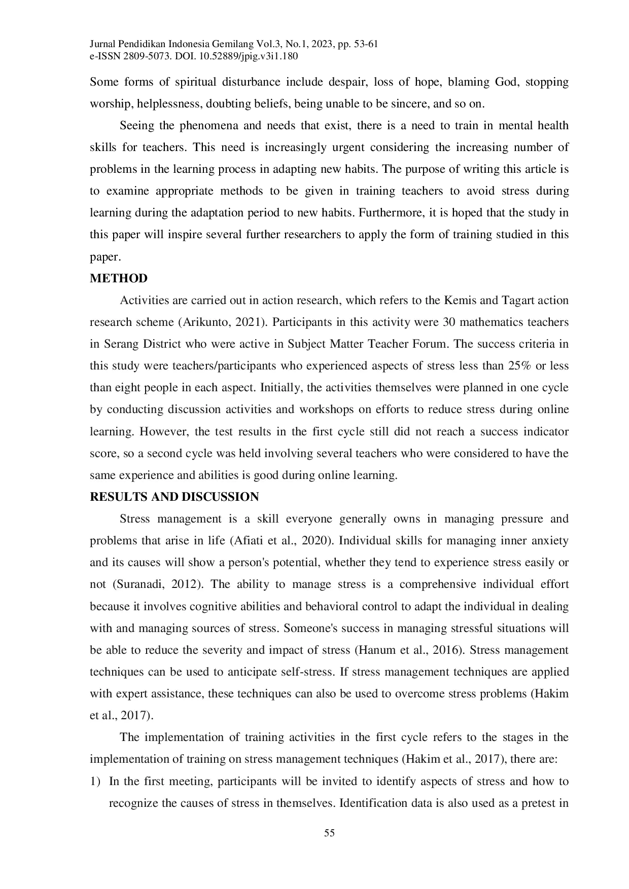 juris Mental Well Being Training for Mathematics Teachers to Deal with Online Learning Period