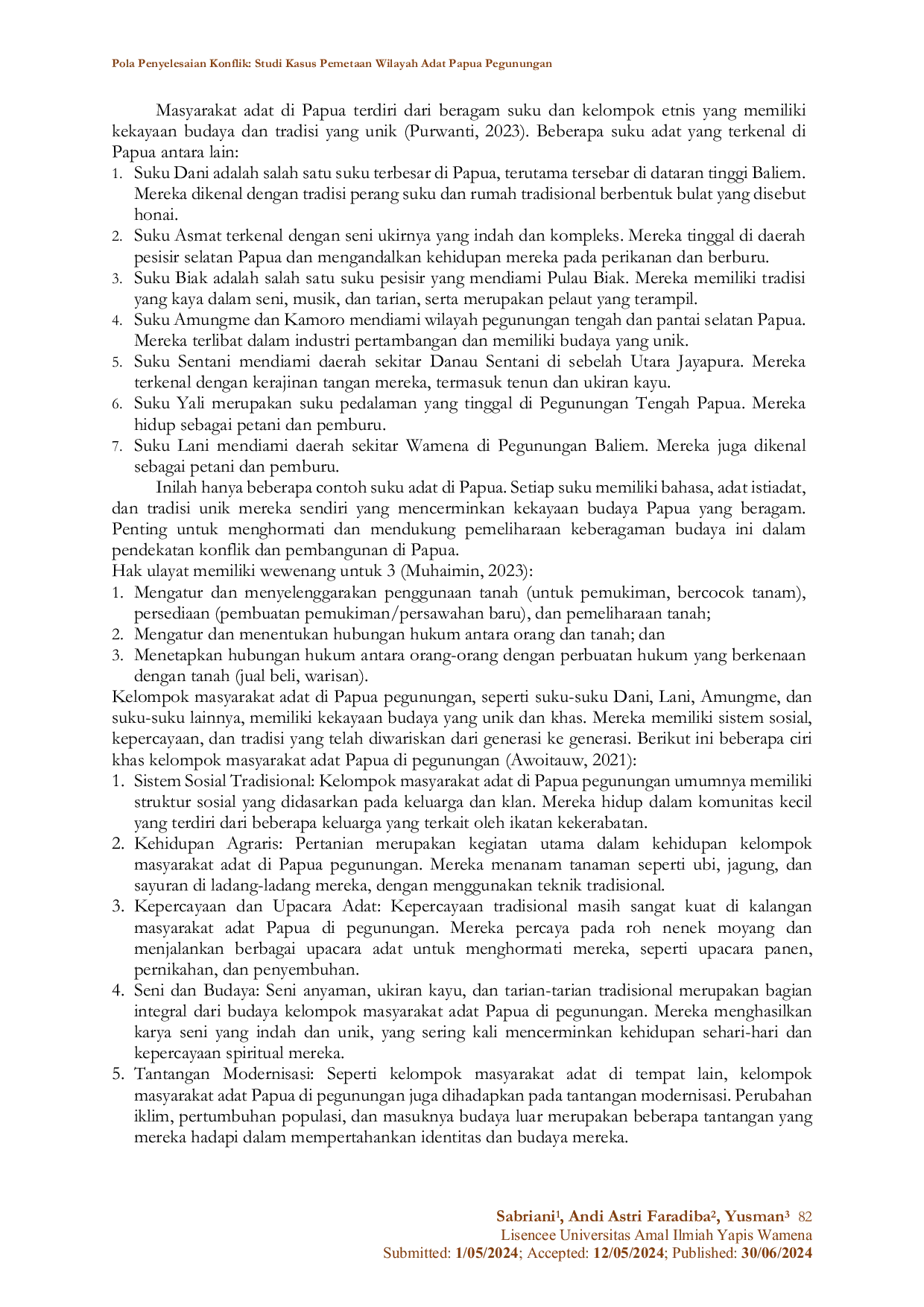 JURIS Pola Penyelesaian Konflik Studi Kasus Pemetaan Wilayah Adat Papua Pegunungan