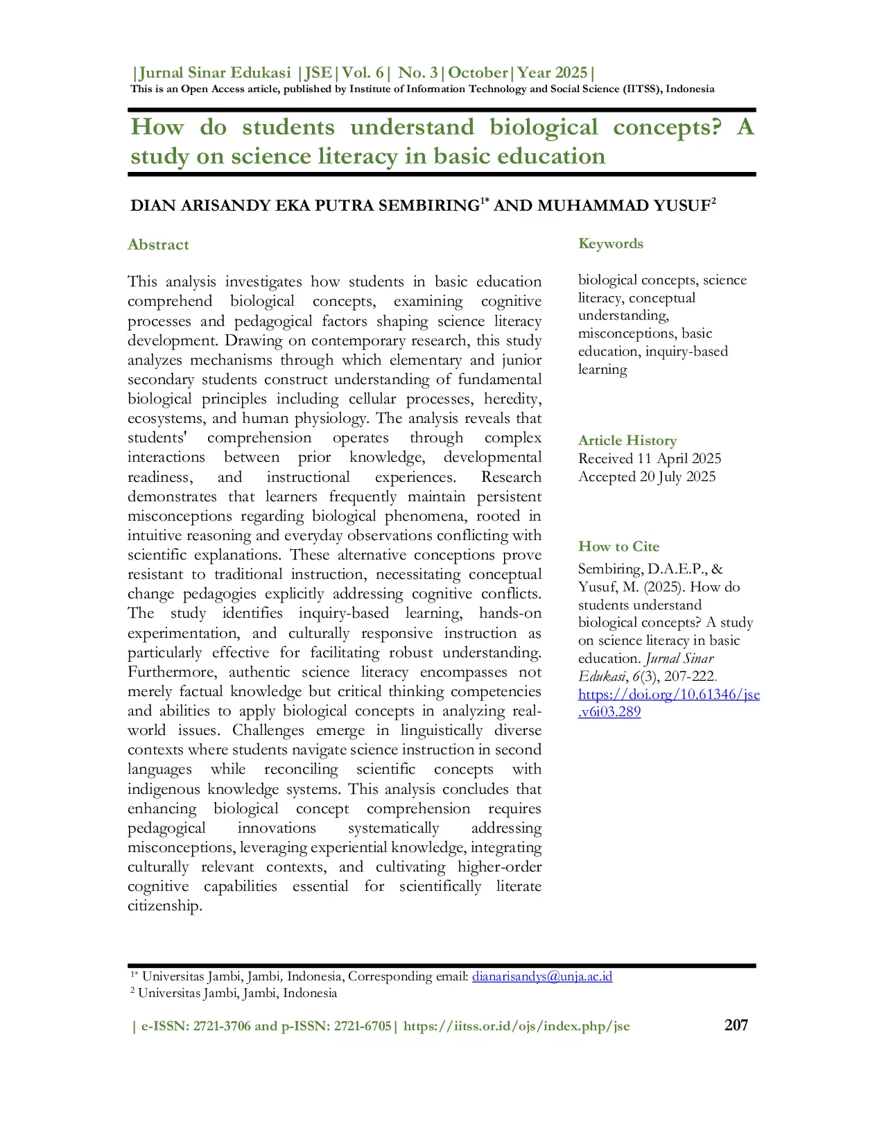 JURIS How do students understand biological concepts A study on science literacy in basic education