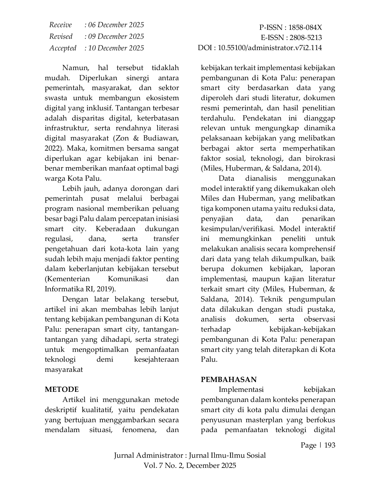 JURIS Kebijakan Pembangunan di Kota Palu Penerapan Smart City