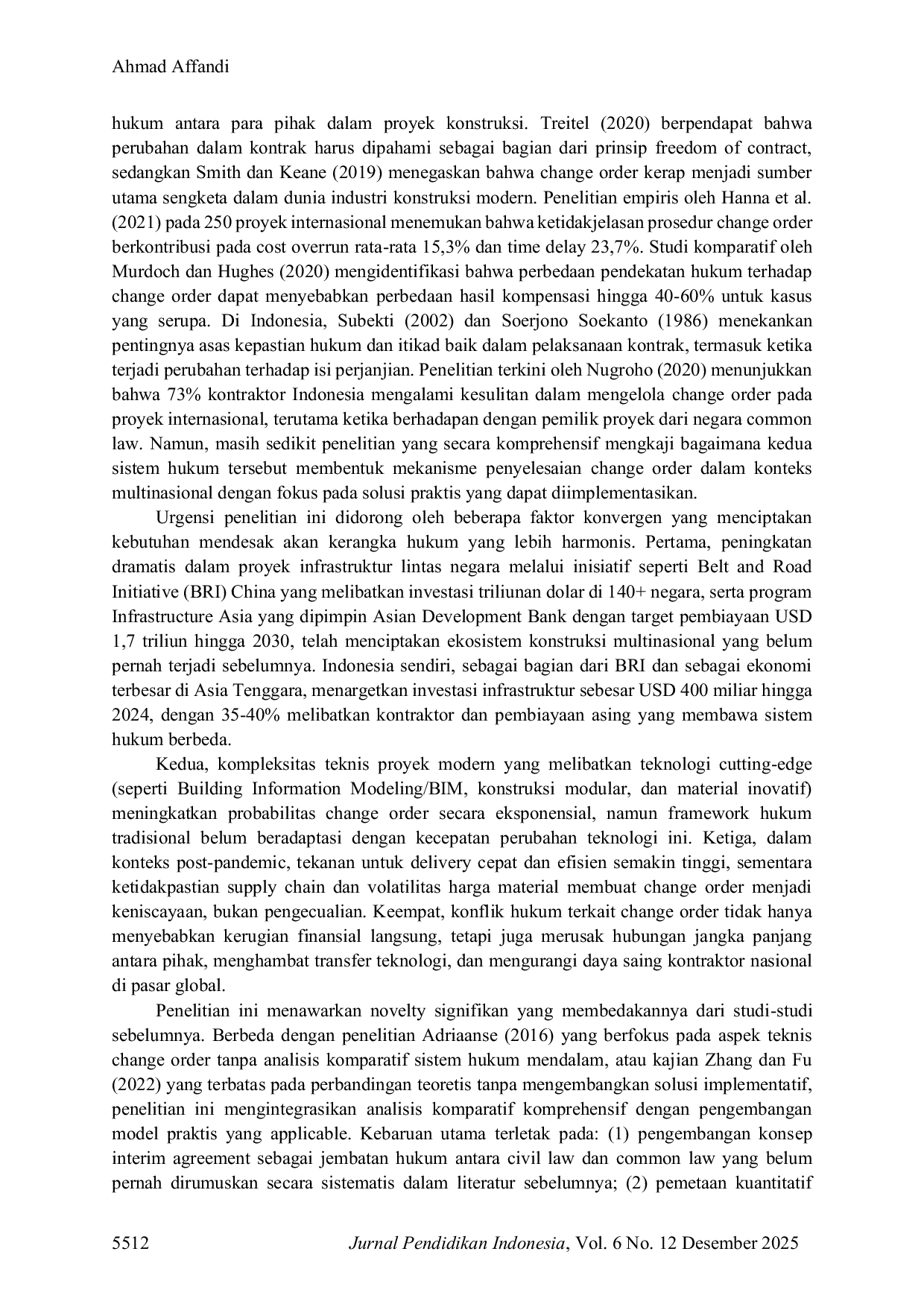 JURIS Kepastian Hukum Terhadap Penyelesaian Change Order Pada Kontrak Konstruksi Multinasional