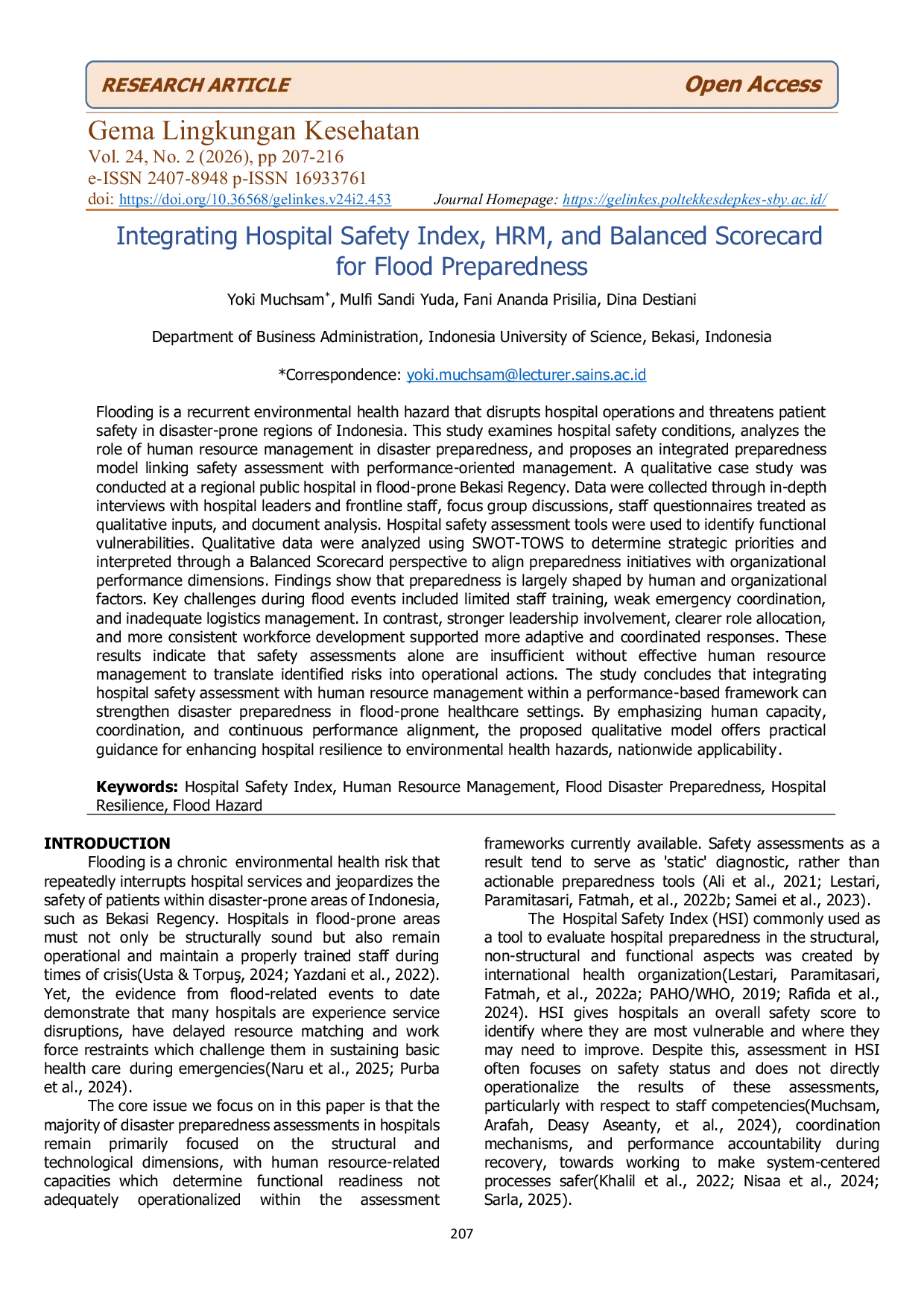 JURIS Integrating Hospital Safety Index and HRM to Enhance Disaster Preparedness