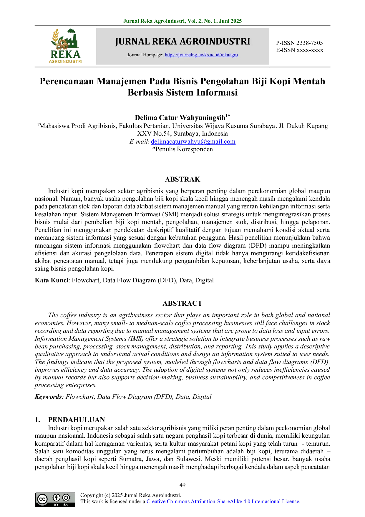 JURIS Perencanaan Manajemen Pada Bisnis Pengolahan Biji Kopi Mentah Berbasis Sistem Informasi