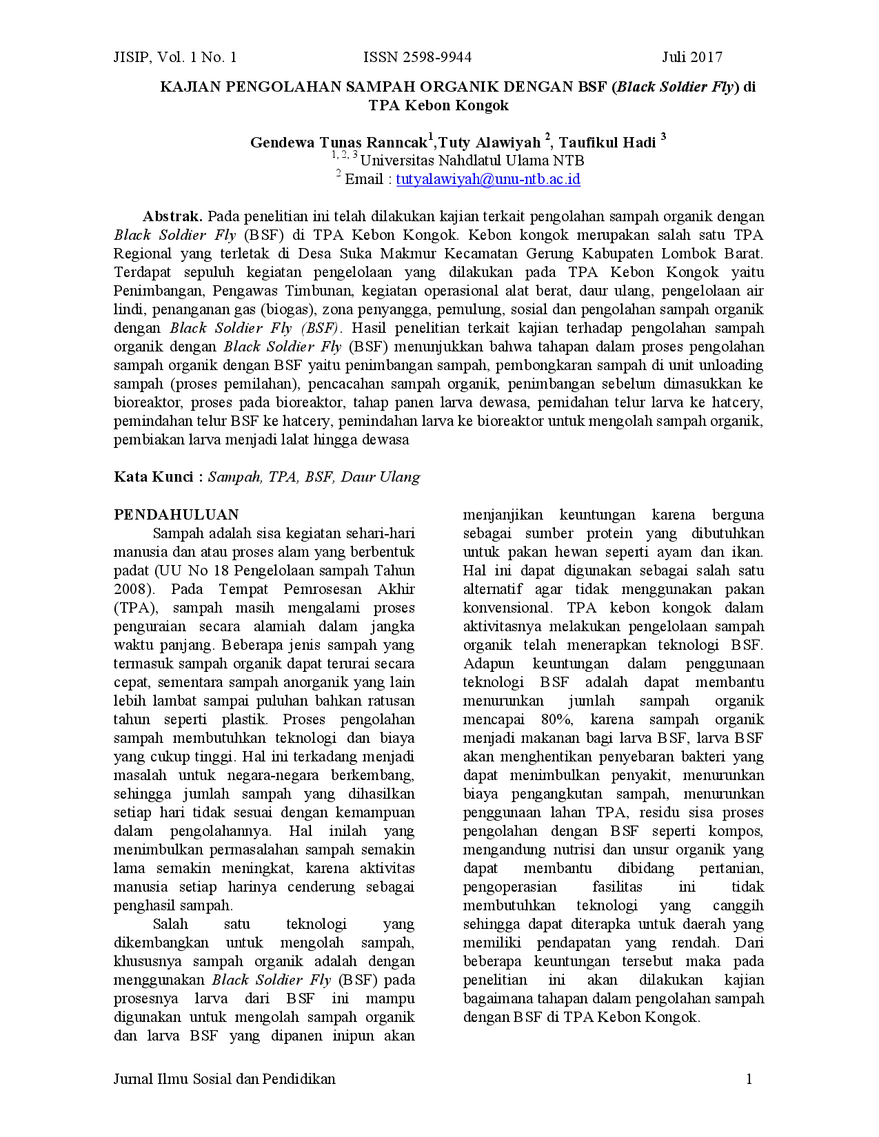 juris KAJIAN PENGOLAHAN SAMPAH ORGANIK DENGAN BSF Black Soldier Fly di TPA Kebon Kongok