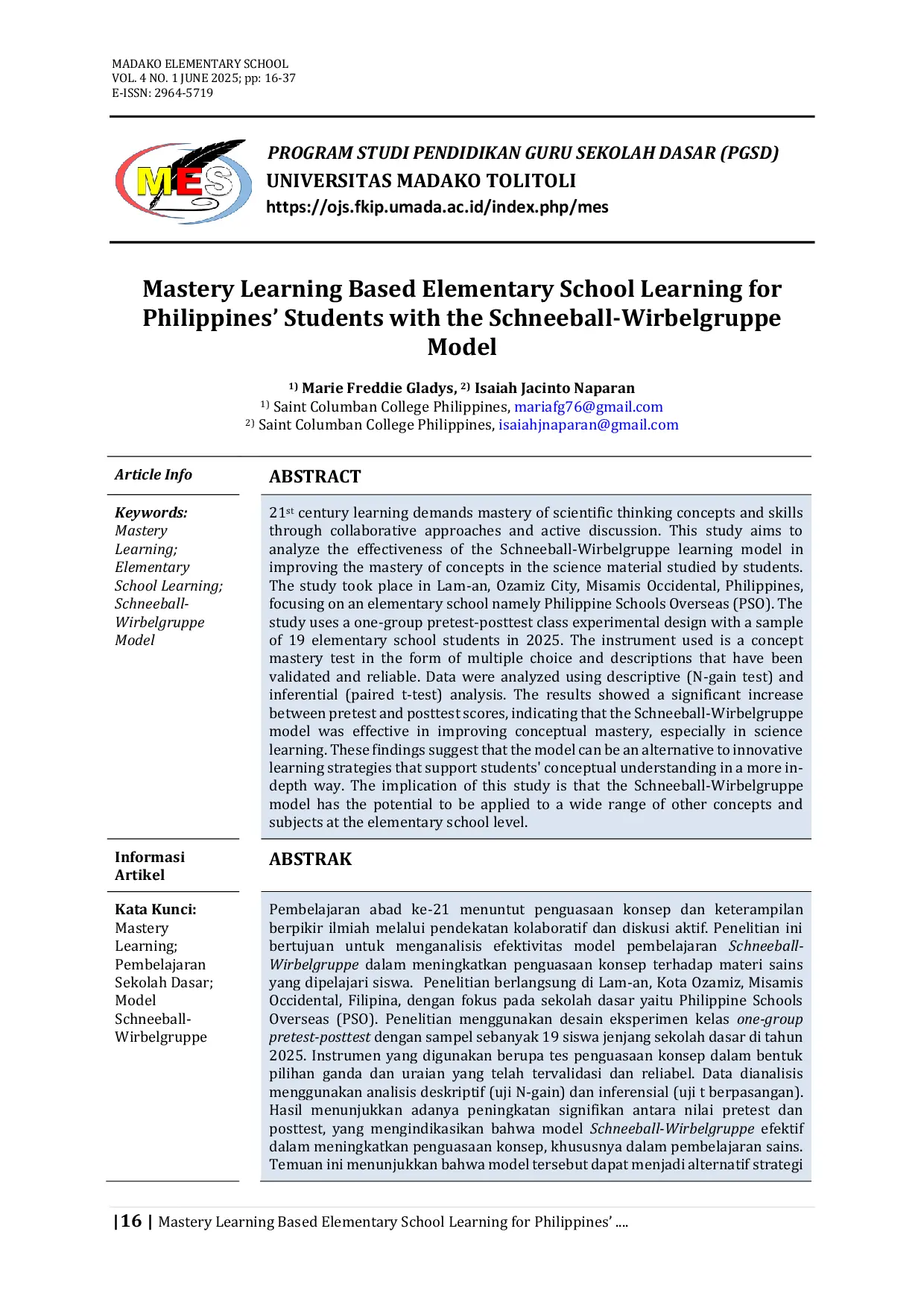 JURIS Mastery Learning Based Elementary School Learning for Philippines Students with the Schneeball Wirbelgruppe Model