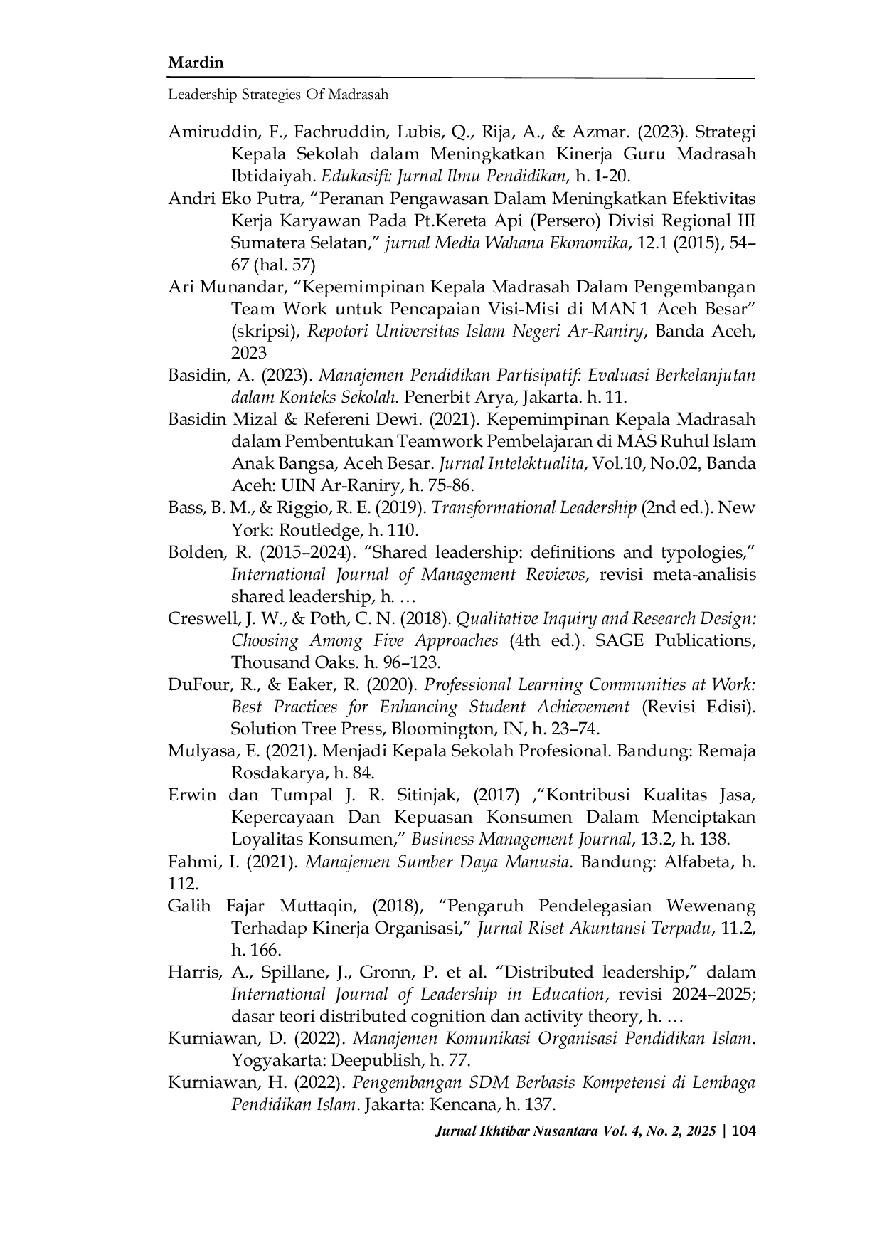 JURIS Leadership Strategies of Madrasah Heads in Teamwork Management at MIN 20 Aceh Besar