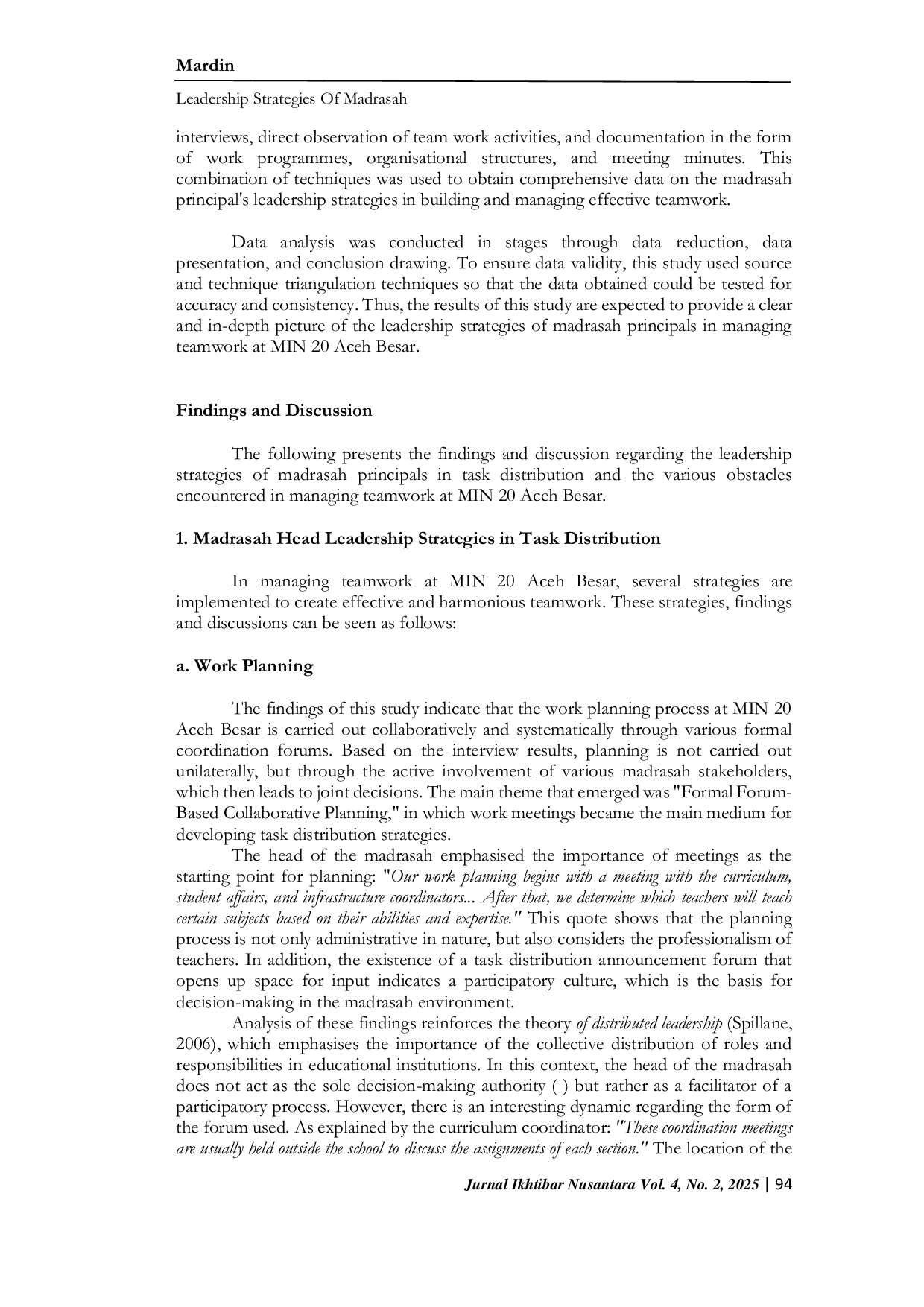 JURIS Leadership Strategies of Madrasah Heads in Teamwork Management at MIN 20 Aceh Besar