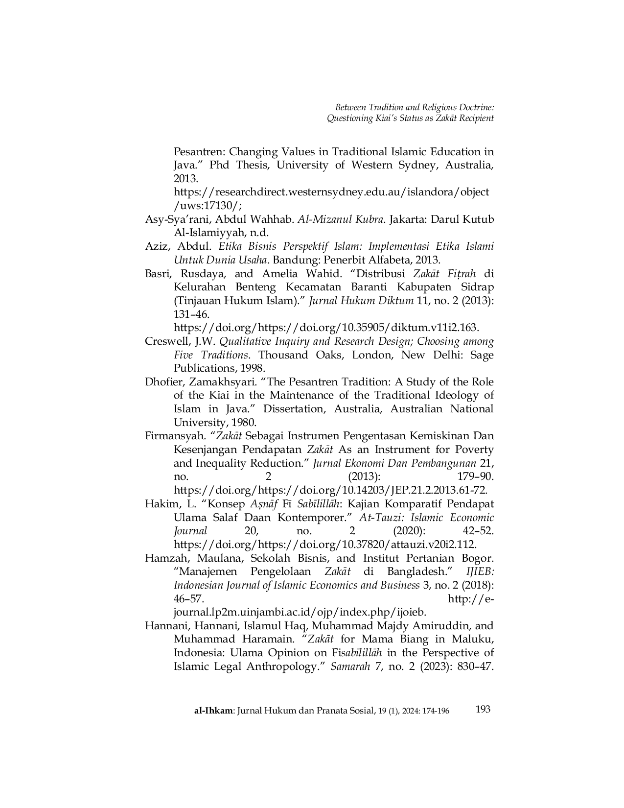JURIS Between Tradition and Religious Doctrine Questioning Kiai s Status as ZakAt Recipient