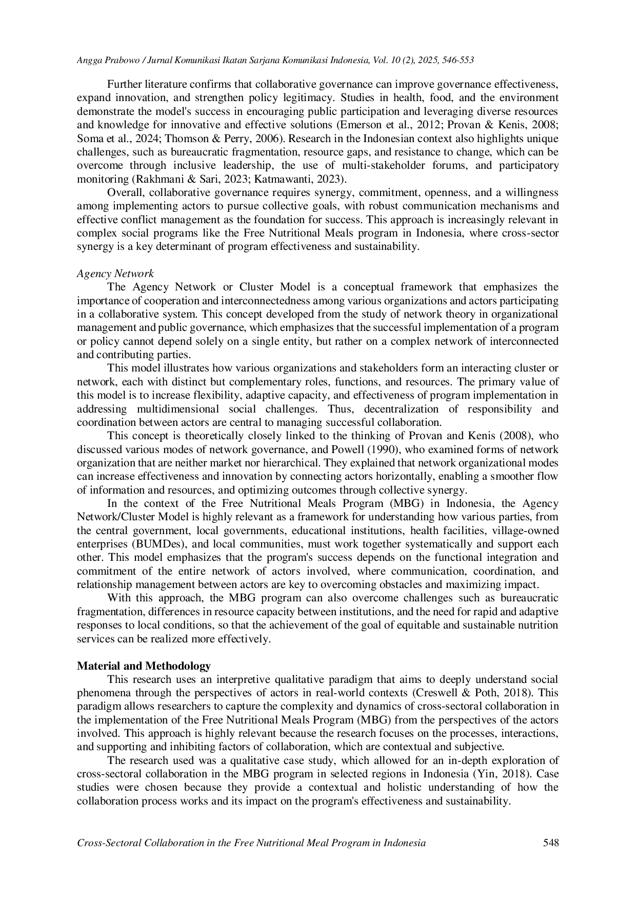 JURIS Cross Sectoral Collaboration in the Free Nutritional Meal Program in Indonesia