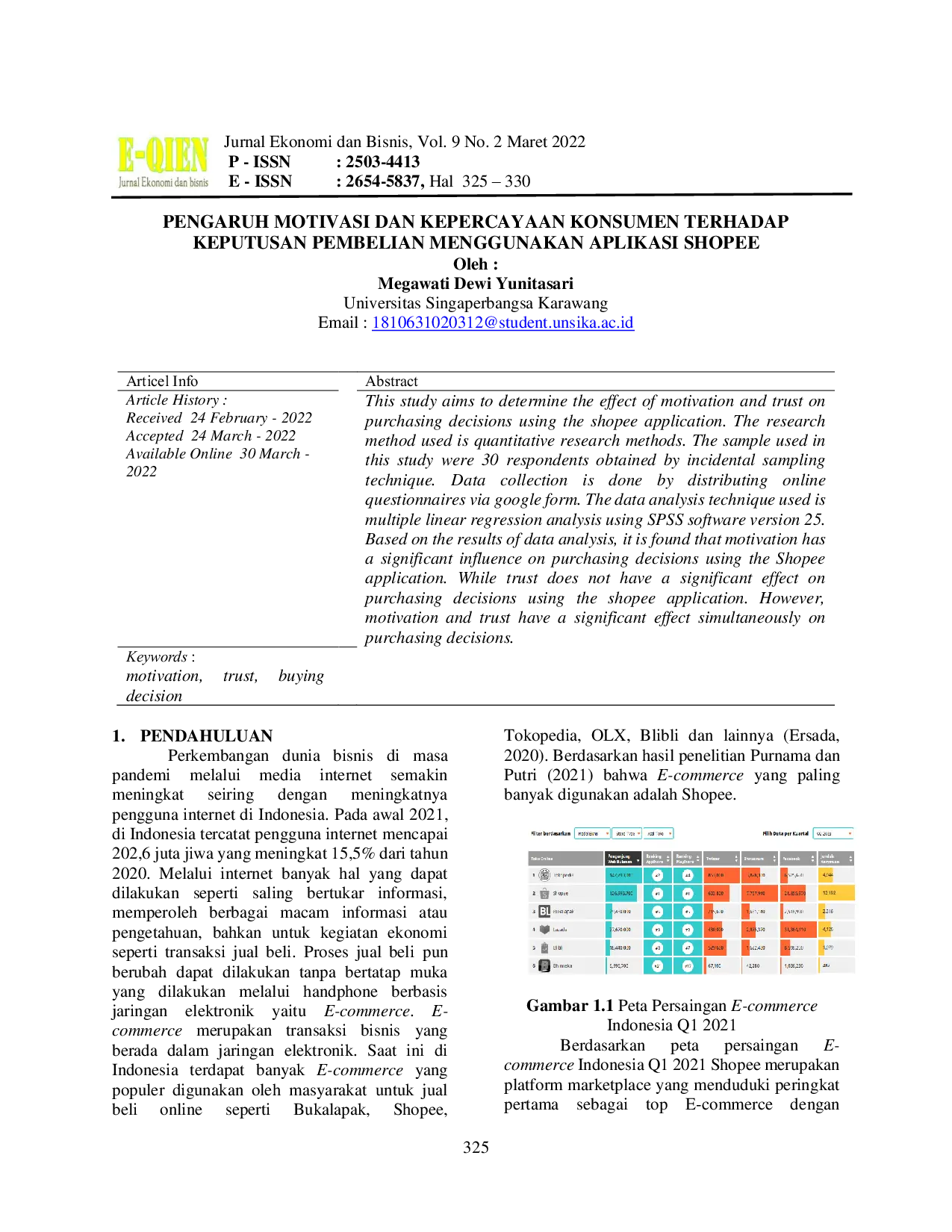 JURIS Pengaruh Motivasi Dan Kepercayaan Konsumen Terhadap Keputusan Pembelian Menggunakan Aplikasi Shopee