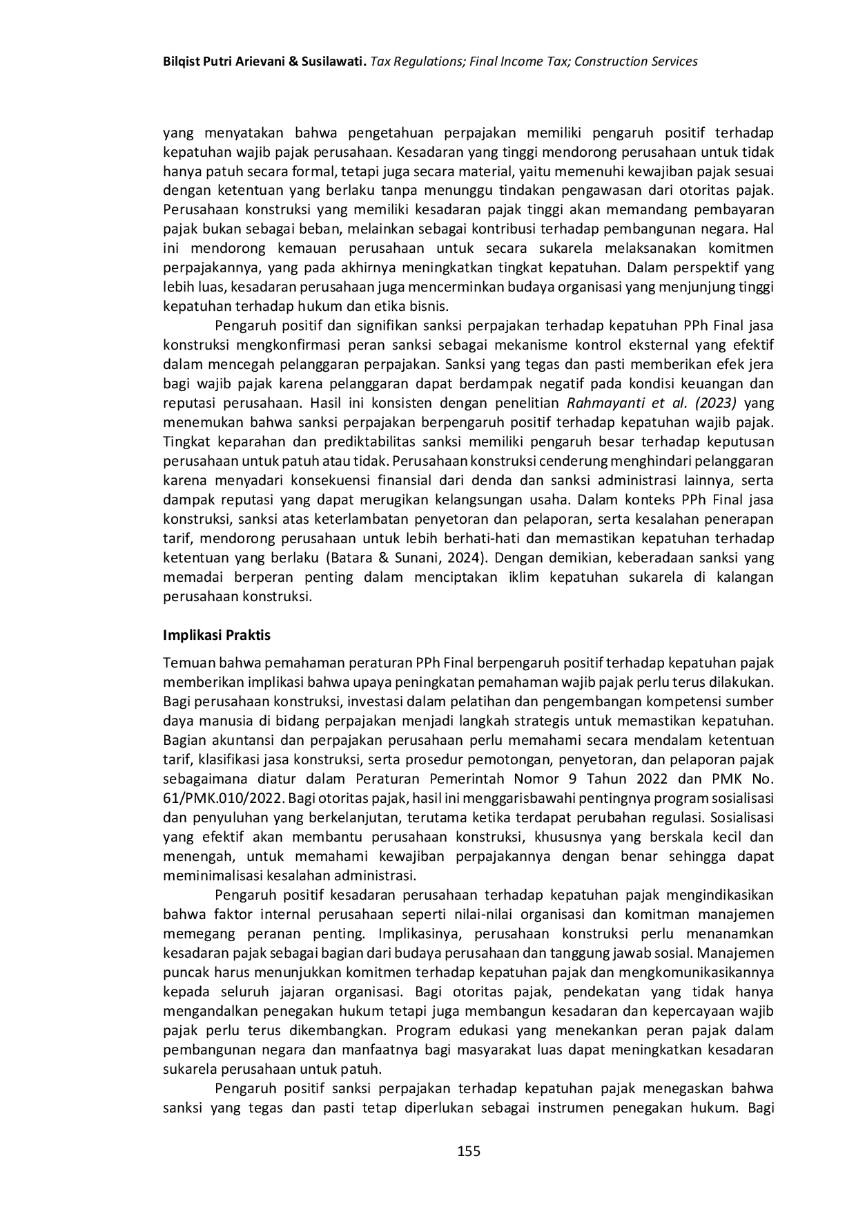 JURIS Kepatuhan terhadap peraturan PPh final jasa kontruksi pada perusahaan kontruksi di Indonesia